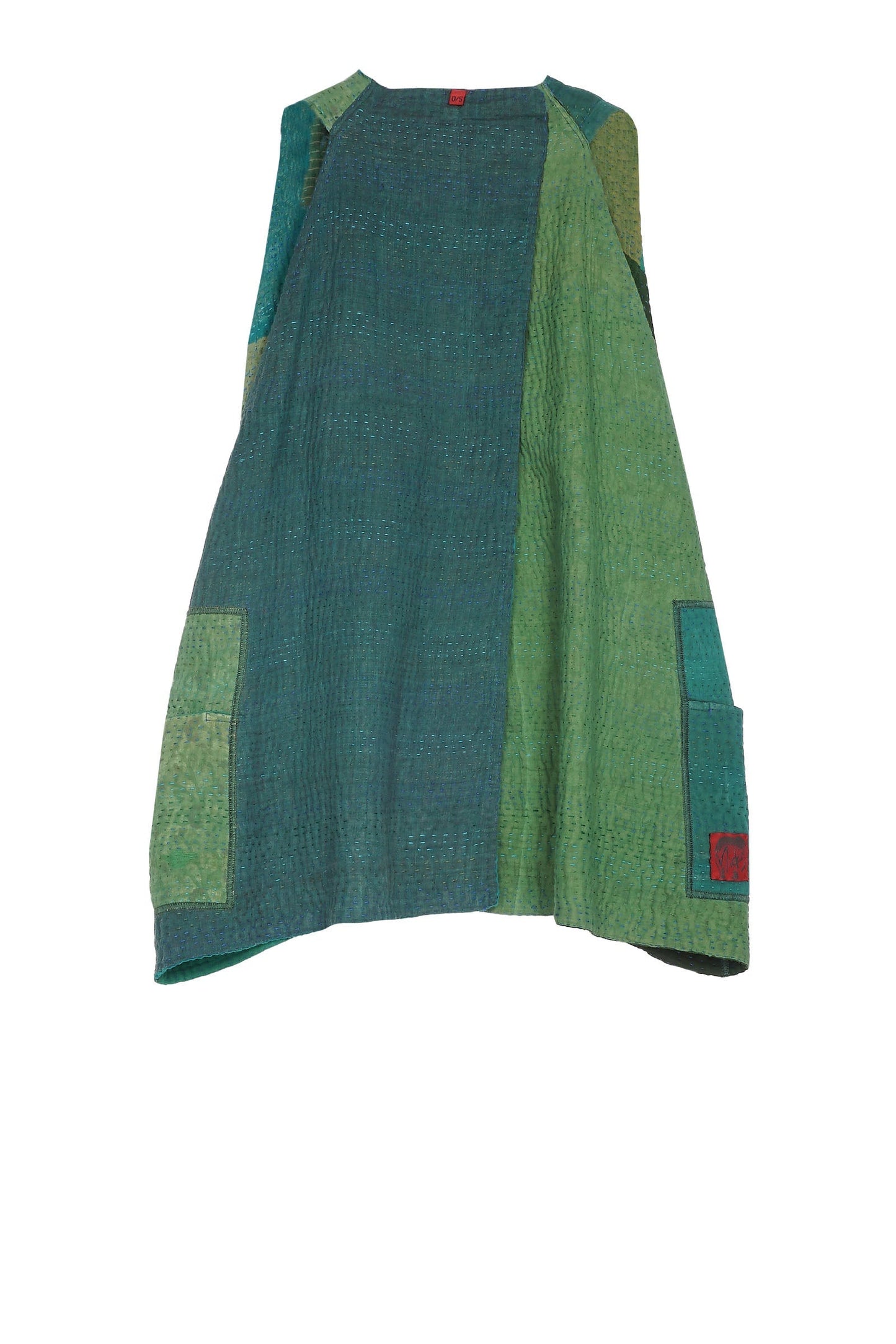 OMBRE PATCHED KANTHA BACK PLEATED VEST SHORT - op4223-grn -