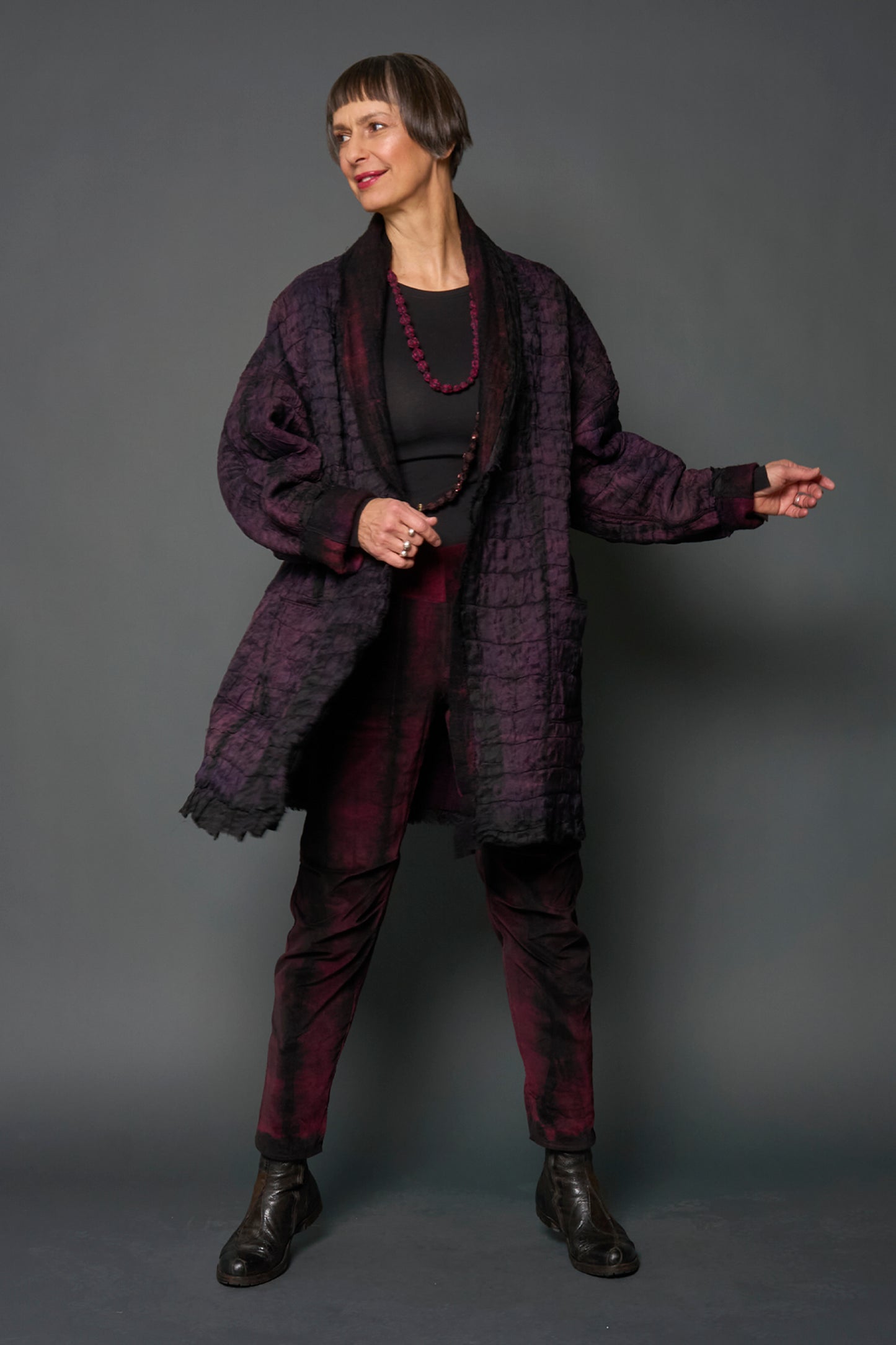 SHIBORI TIE DYE BOILED WOOL WITH JACQUARD CIGAR COAT - tb2355-pik -