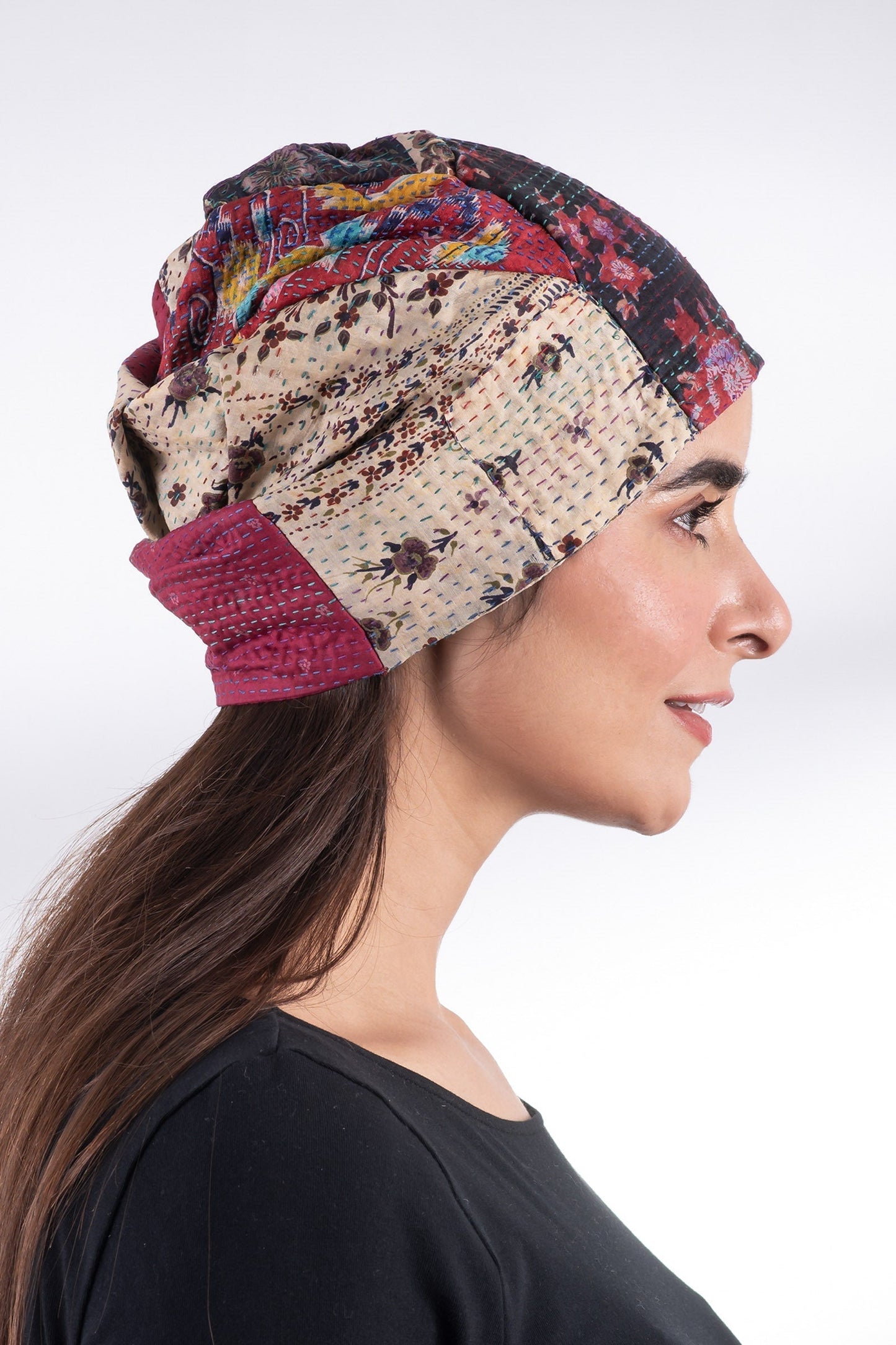 VINTAGE SILK KANTHA PATCHWORK HAT - sv2880-red -