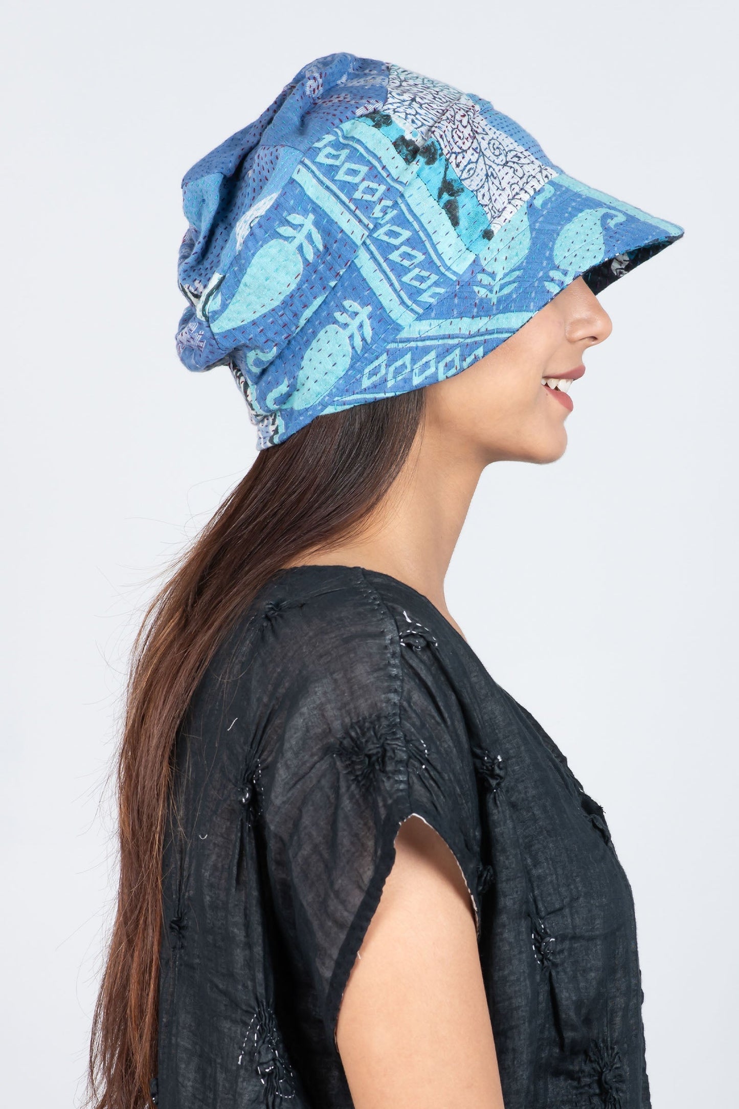 VINTAGE COTTON KANTHA HALF BRIM HAT - cv2881-blu -