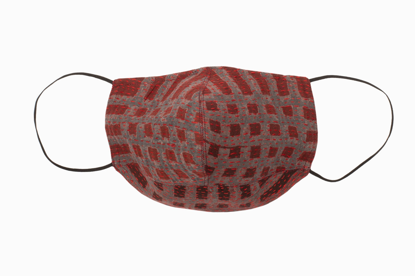 INDONESIAN PRINT & BORDER SHIBORI KANTHA SHAWL COLLAR VEST - ib2235-red -