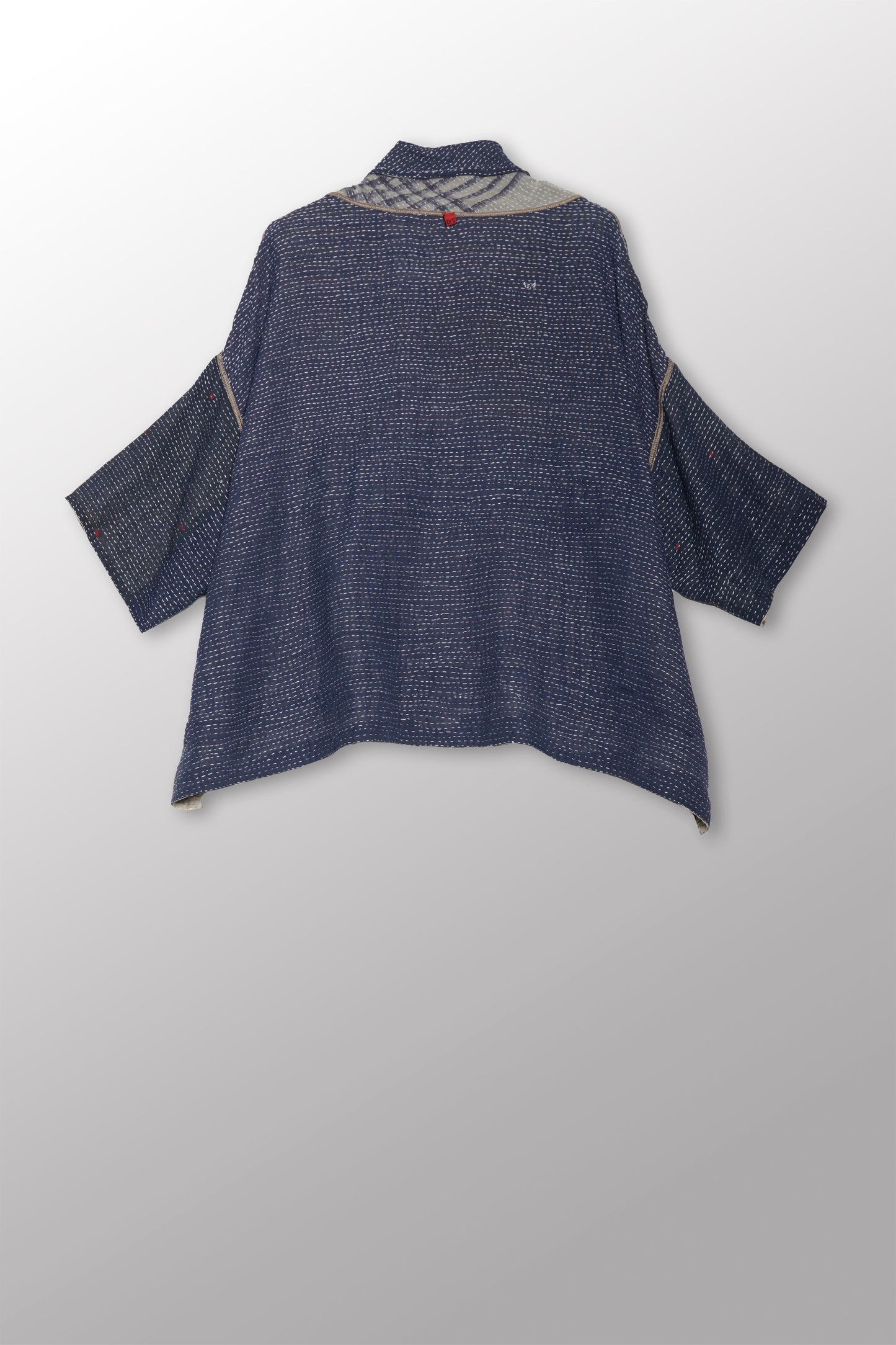 INDONESIAN PRINT VINTAGE INDIGO BACKING KANTHA COWL NECK PONCHO - bi2061-blu -