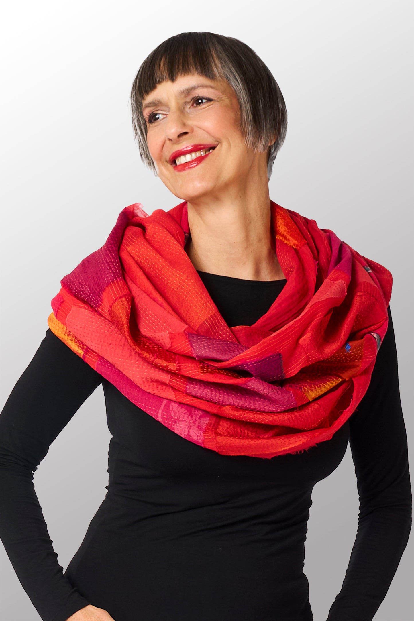 TONAL TILE PATCH KANTHA INFINITY SCARF - tt2816-npk -