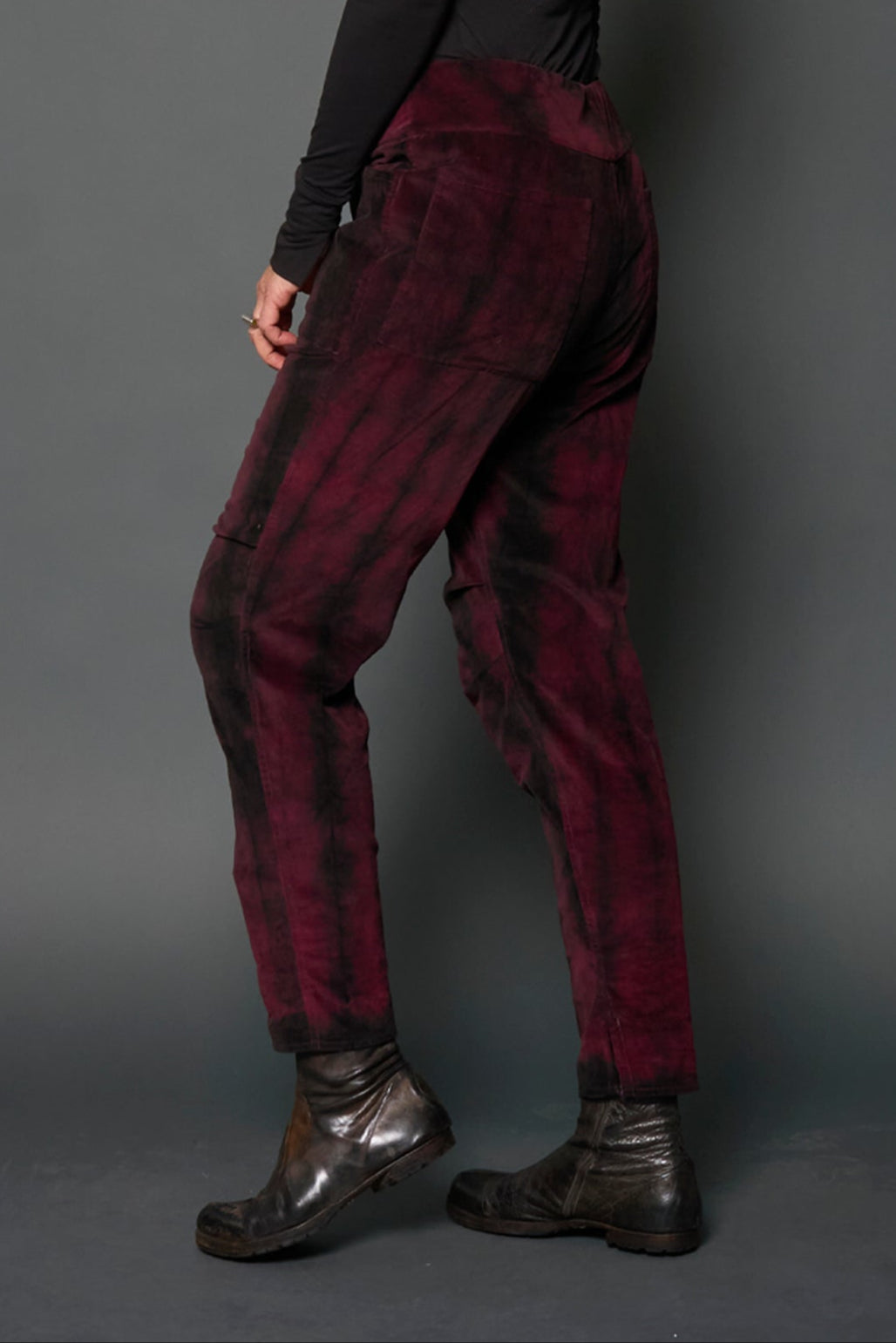 CORDUROY SHIBORI TIE DYE NEW SLANT POCKET PANTS - co1674-blk -