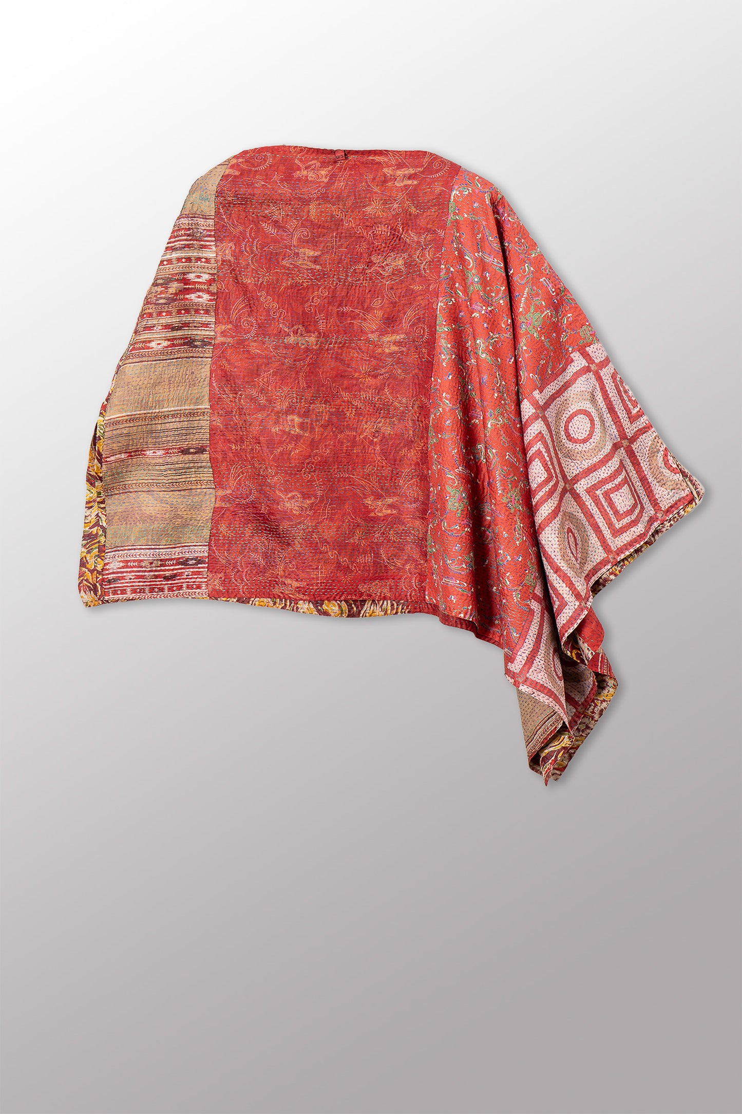 VINTAGE SILK KANTHA LONG CAPE - sv2841-0009a -