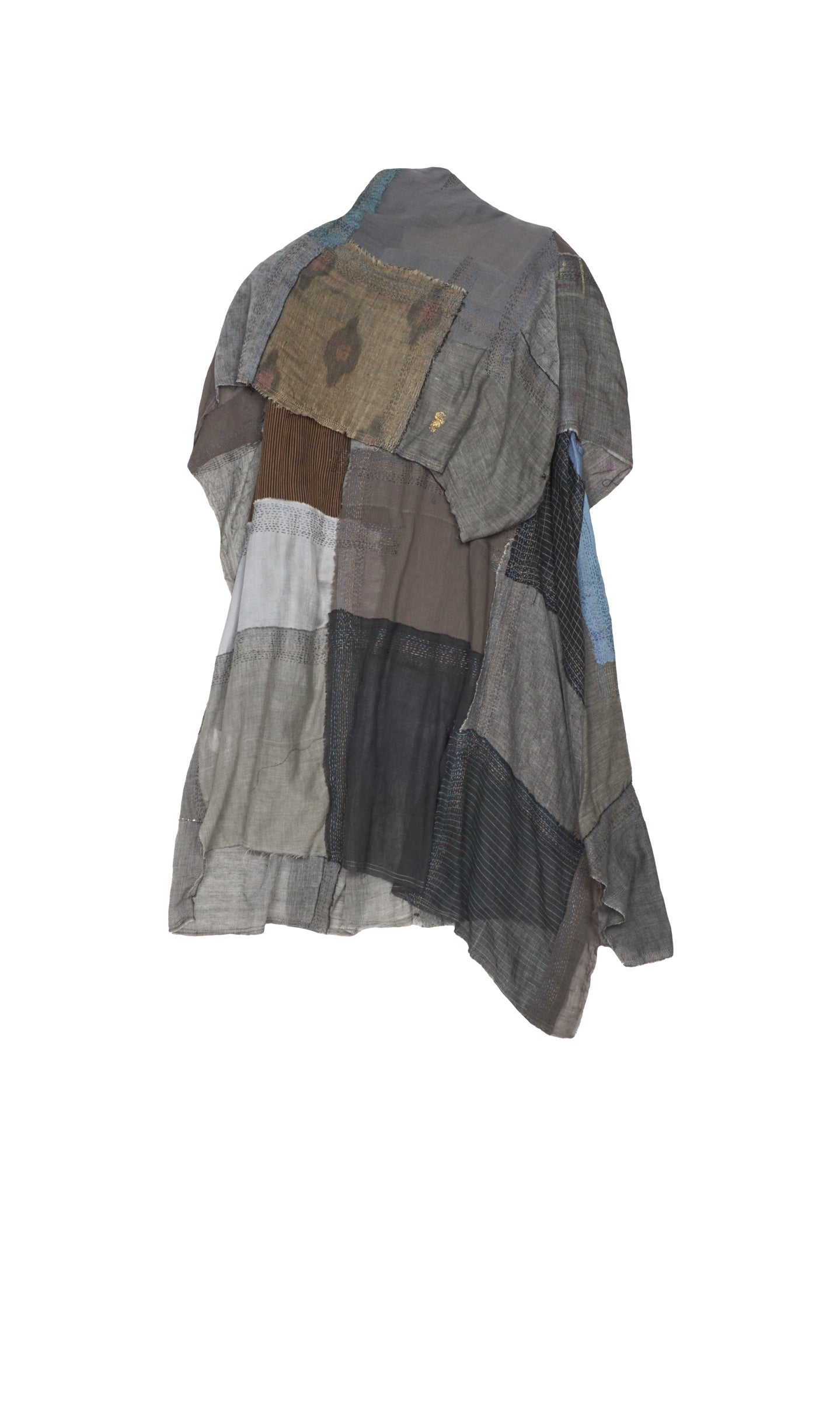 MOSAIC TILE PATCH KANTHA COWL NECK FLARE TOP - mt1529-gry -