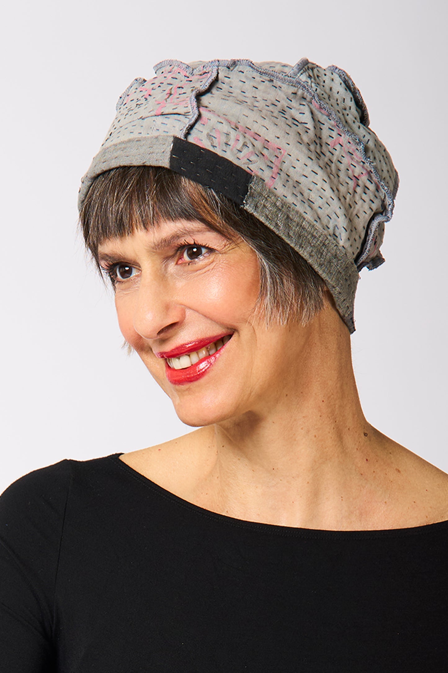 FRAYED PATCH KANTHA PATCHWORK HAT - fi4880-glk -