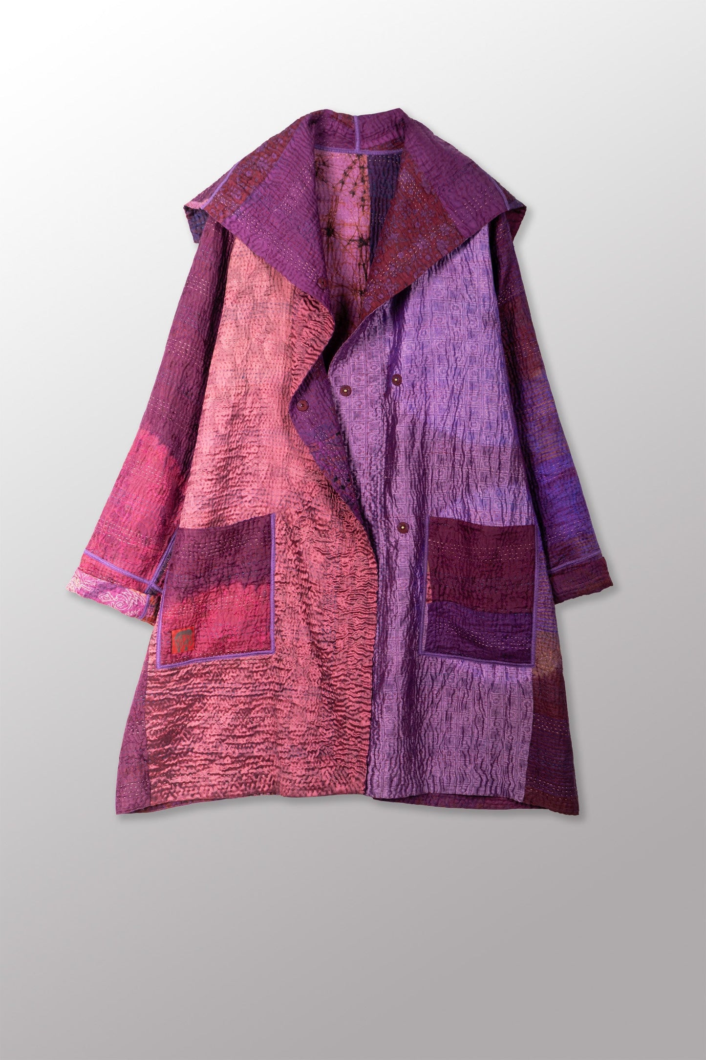 TIE DYE CIRCLE SHIBORI KANTHA POCKET MEDIUM COAT - td4316-prp -