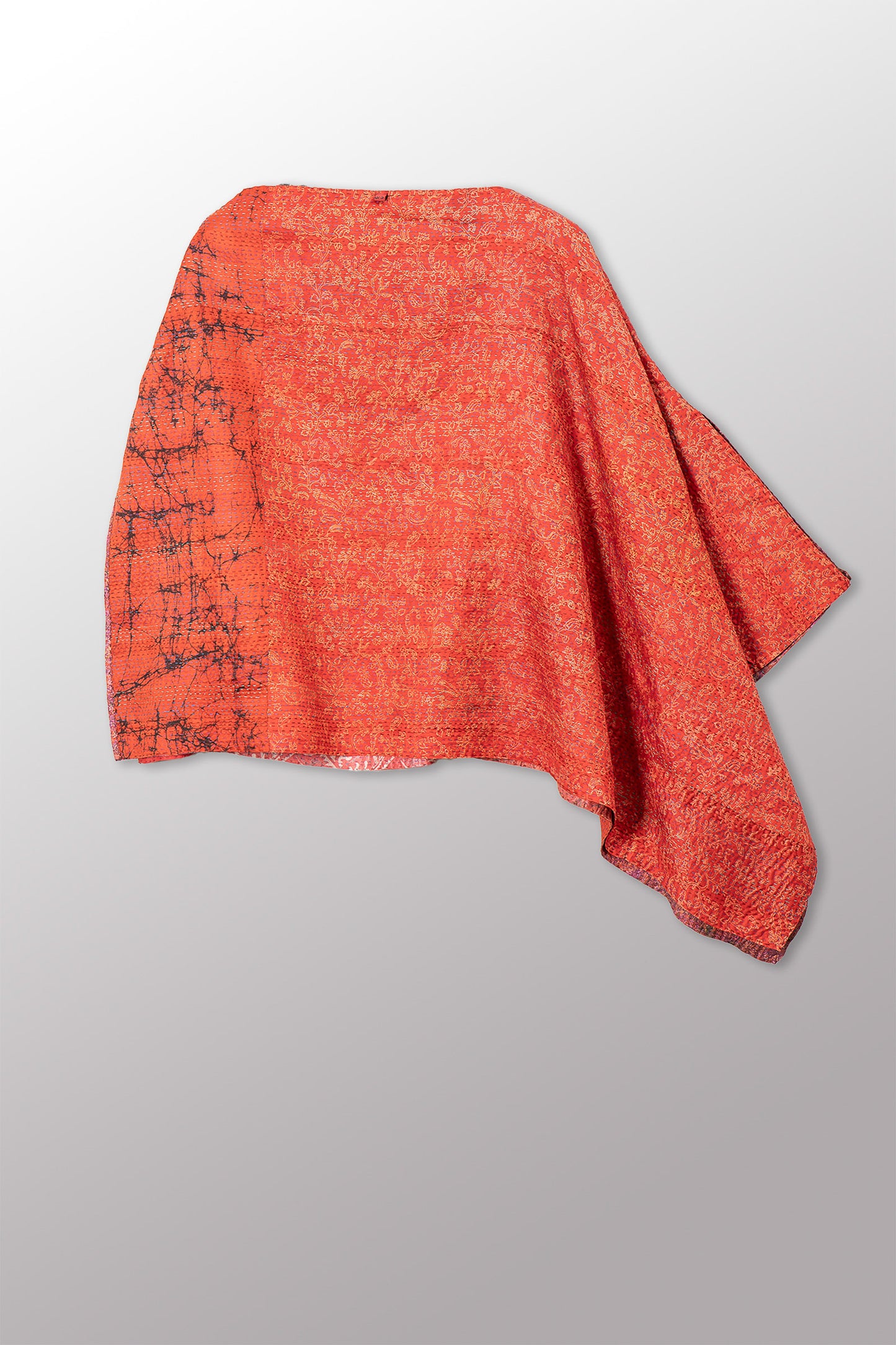 VINTAGE SILK KANTHA LONG CAPE - sv2841-0010a -