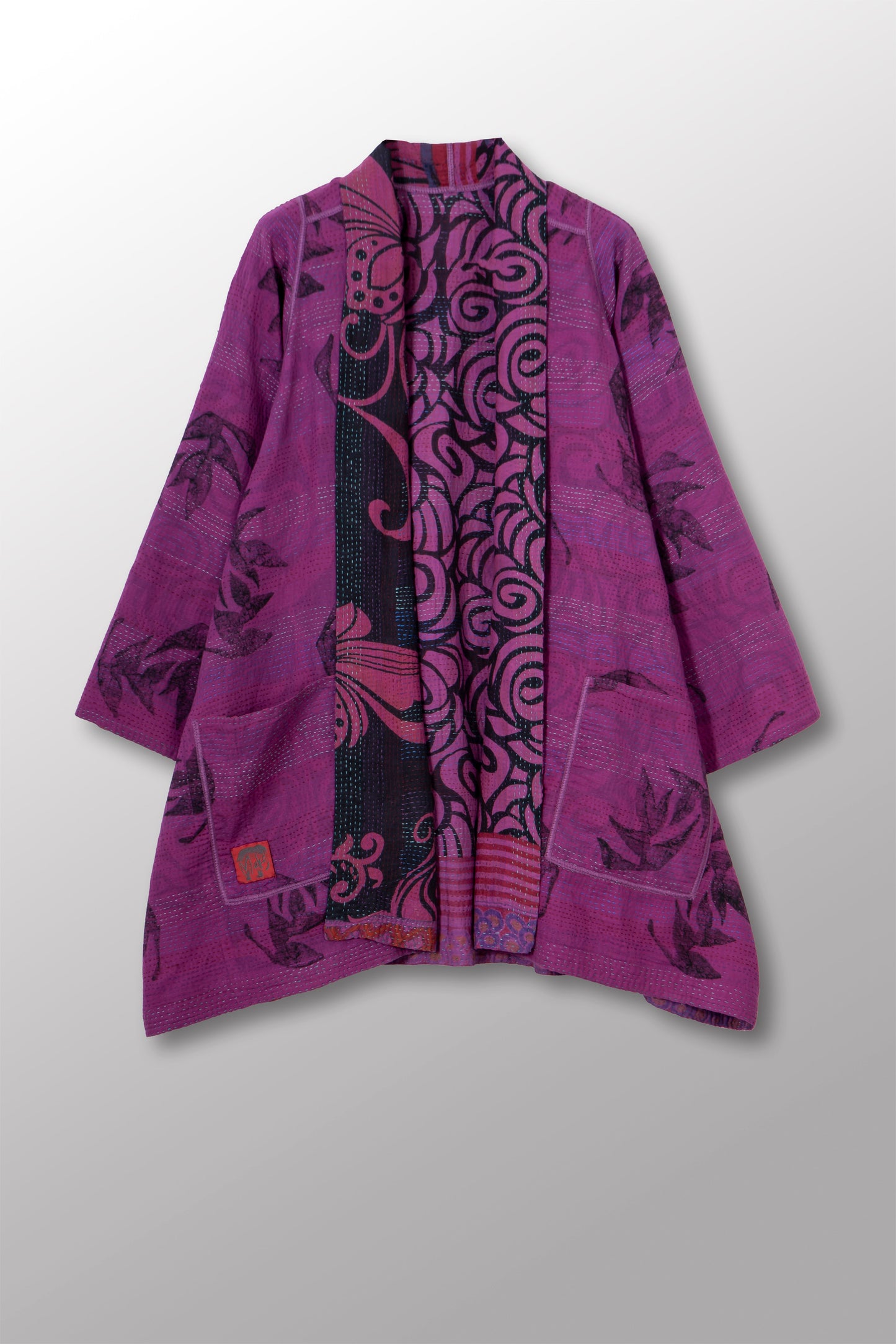 VINTAGE COTTON & NEW VOILE KANTHA A-LINE JKT - cn2003-0006a -