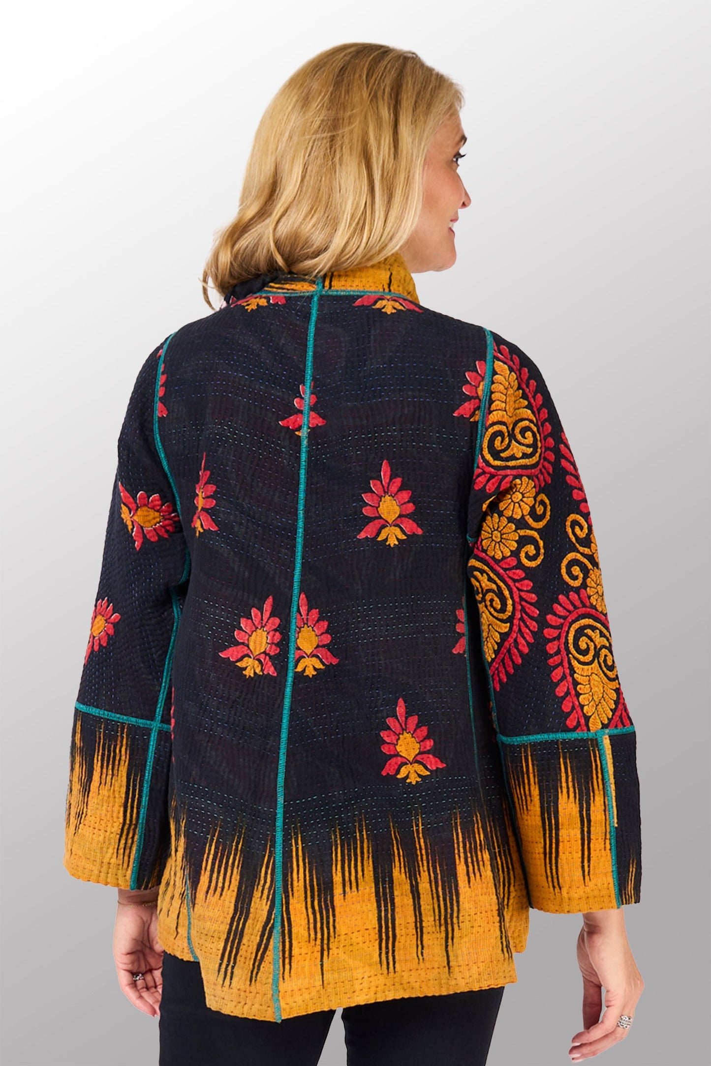 VINTAGE COTTON KANTHA FLARE SHORT JKT - cv4011-0130s -