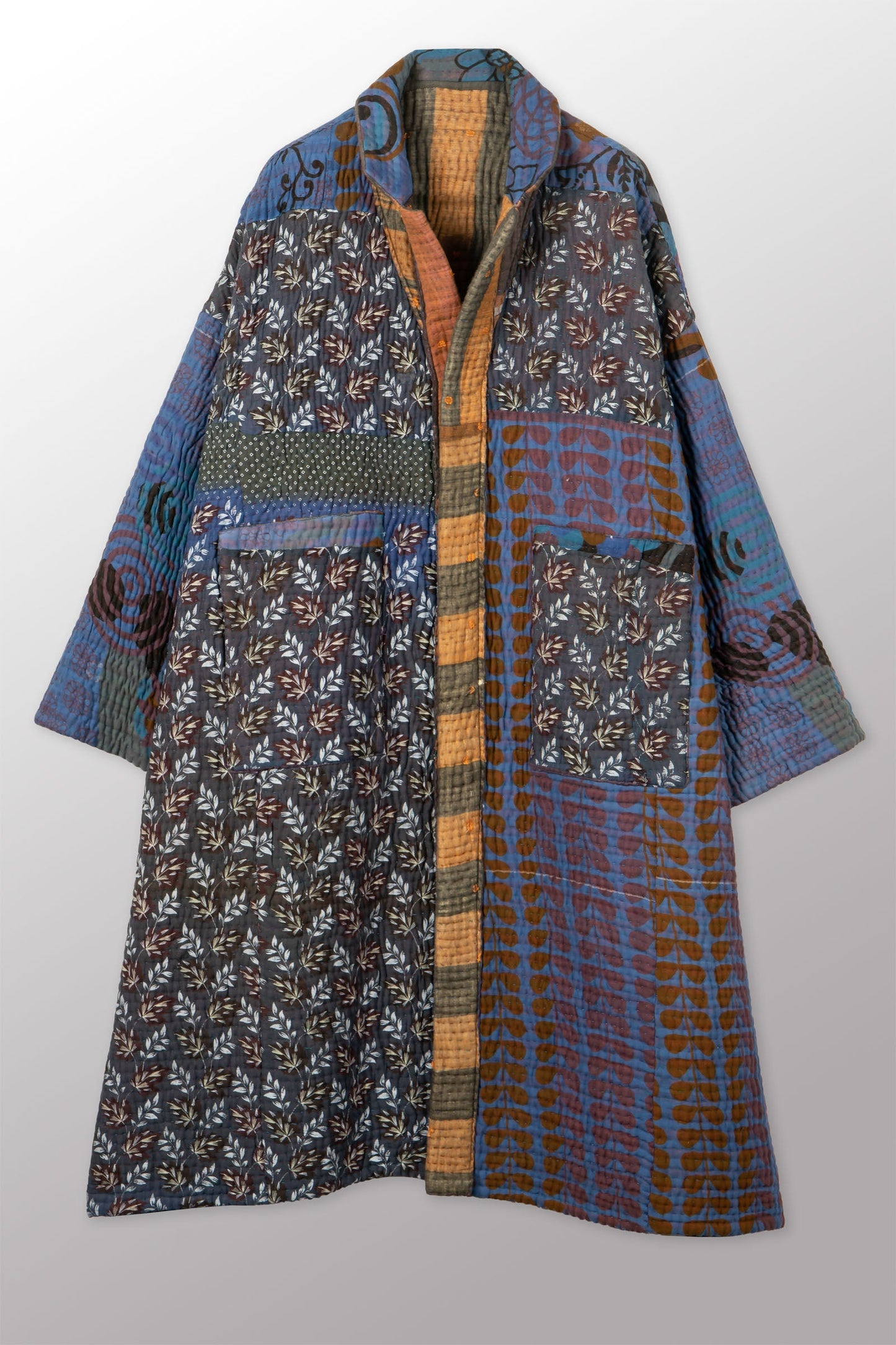 QUILTED OVERDYE COTTON KANTHA NEW OVERSIZED COAT - oq5342-cblu005a -