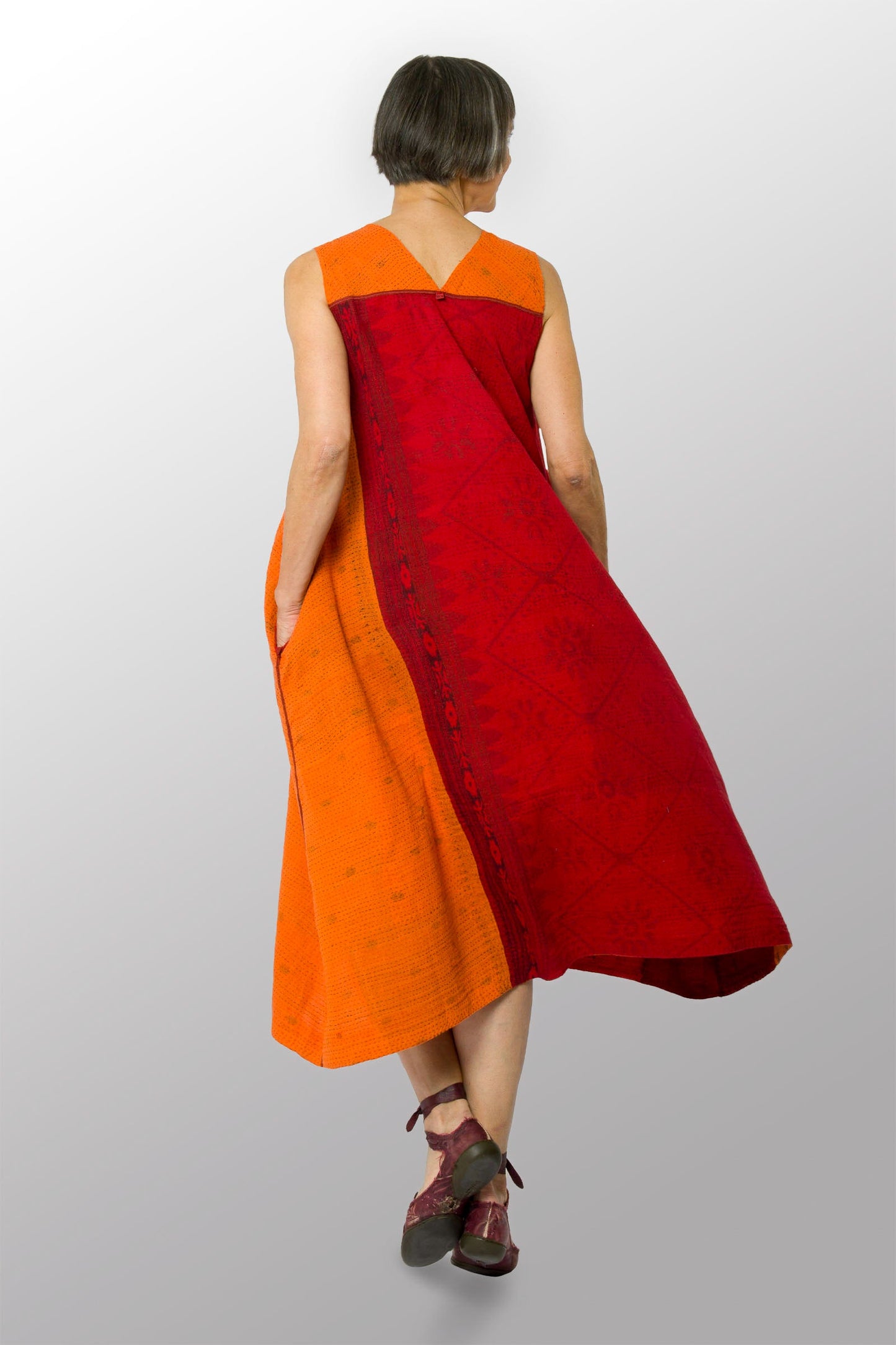 COTTON SILK SW PATCH OMBRE KANTHA TENT DRESS - wo2413-org -