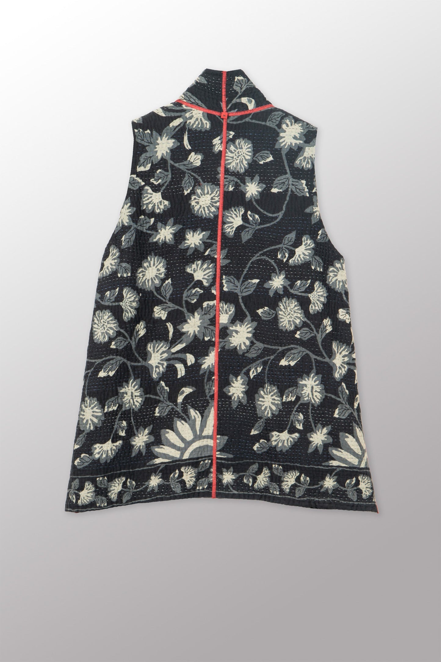 BLACK AND WHITE PRINT PATCH KANTHA KIMONO VEST SHORT - pn4248-red -