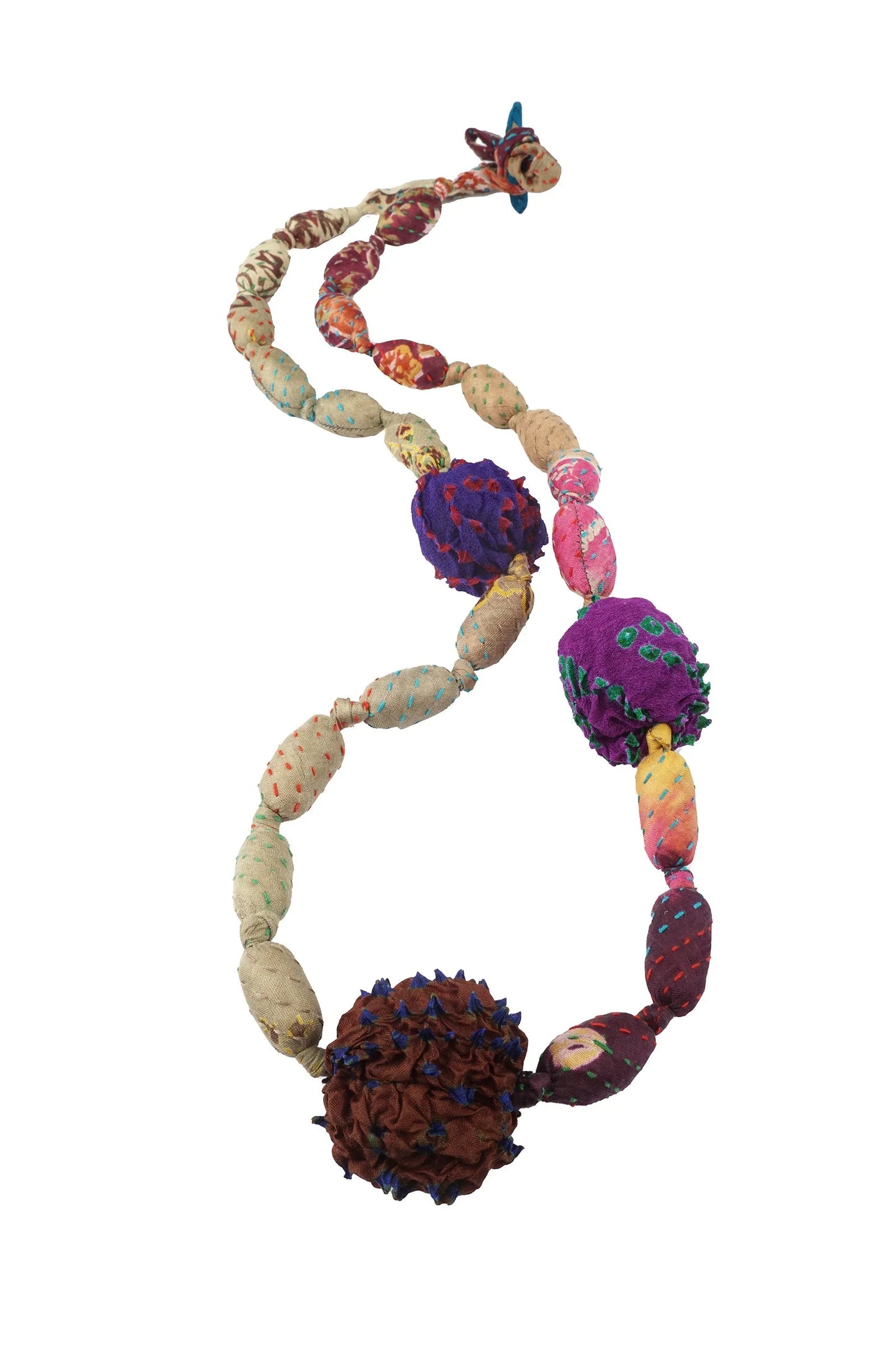 VINTAGE SILK KANTHA SEA URCHIN MEDIUM NECKLACE - sv2709-brn -
