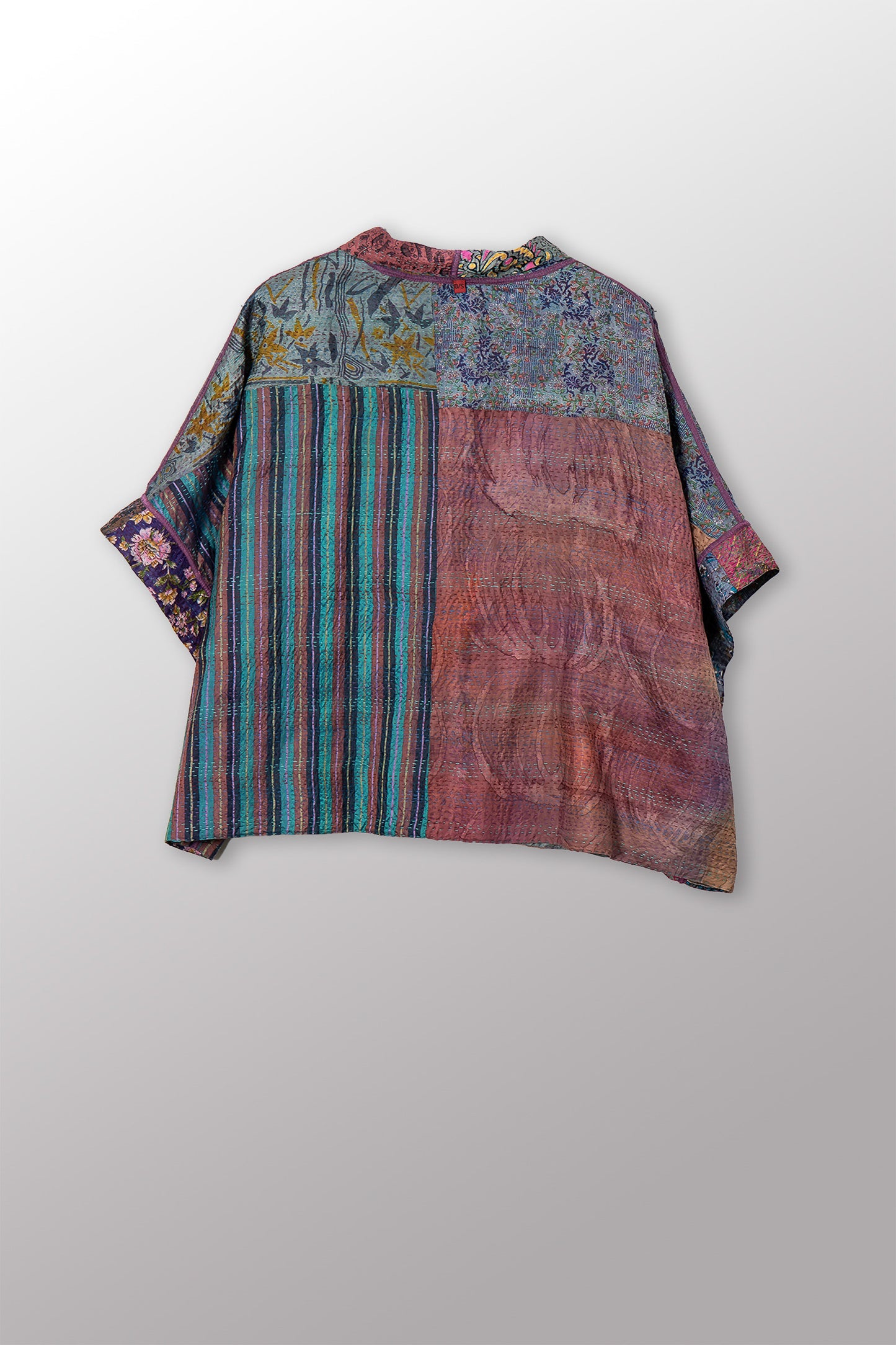 VINTAGE SILK KANTHA MINI PONCHO - sv2060-0012a -