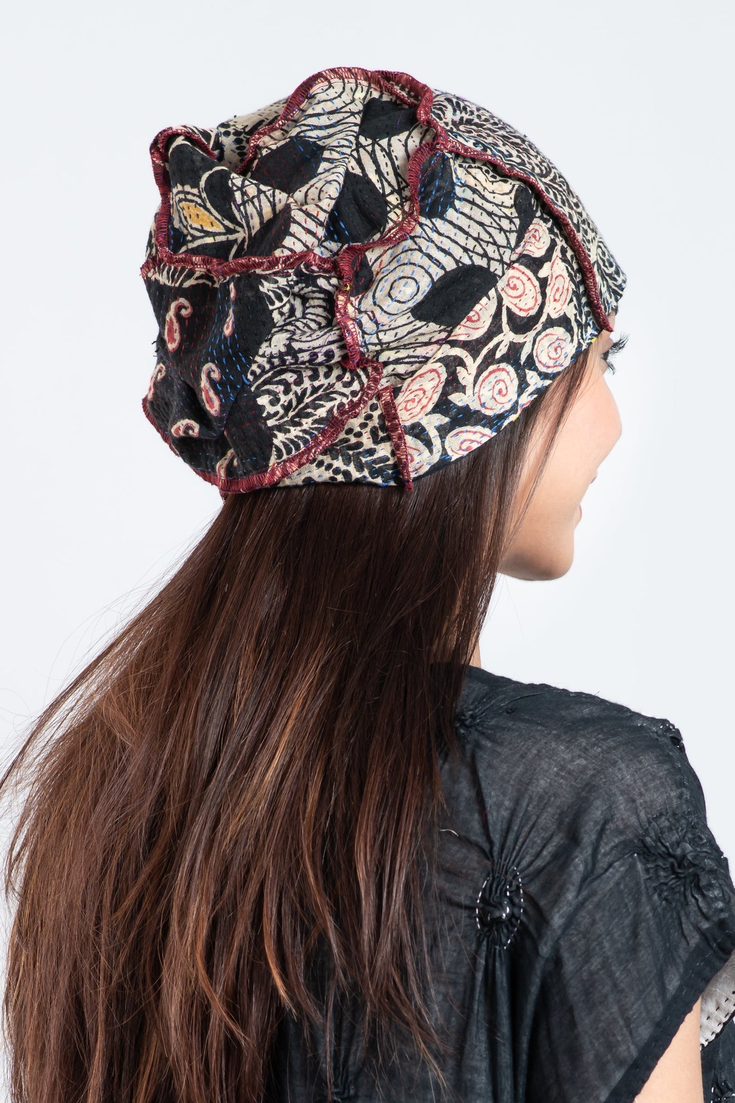 PATCHED & LEAVES KANTHA PATCHWORK HAT - pl2880-blk -