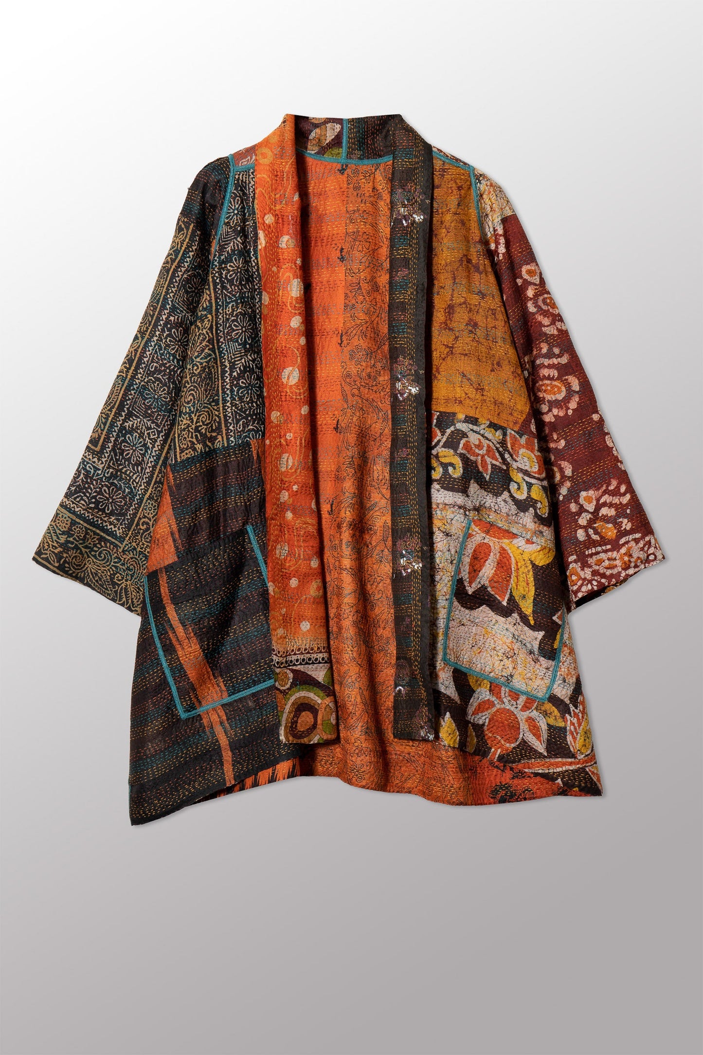 VINTAGE SILK KANTHA A-LINE JKT - sv2003-0394a -