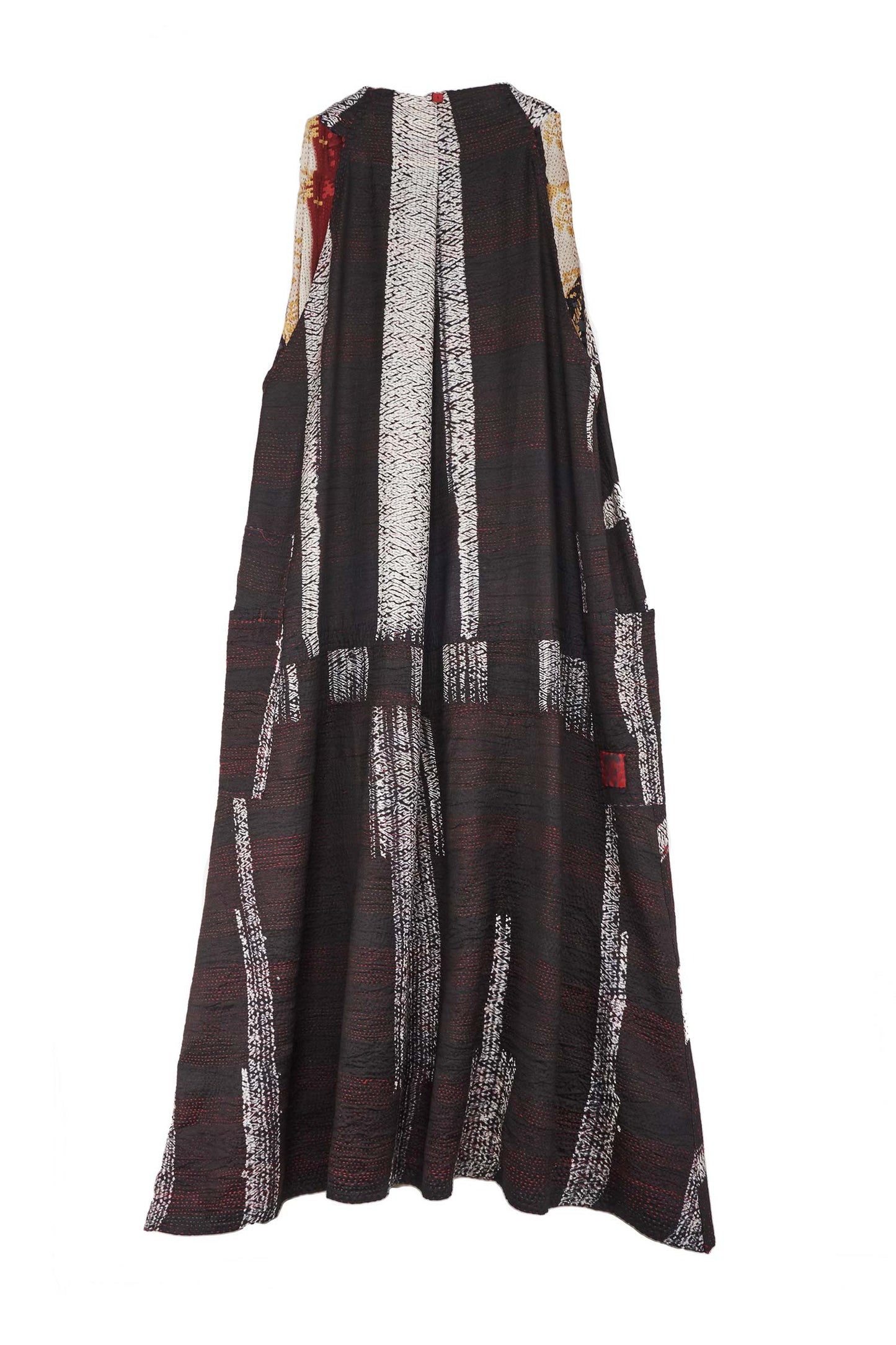 KIMONO PRINT KANTHA BACK PLEATED VEST MAXI - kp2222-blk -