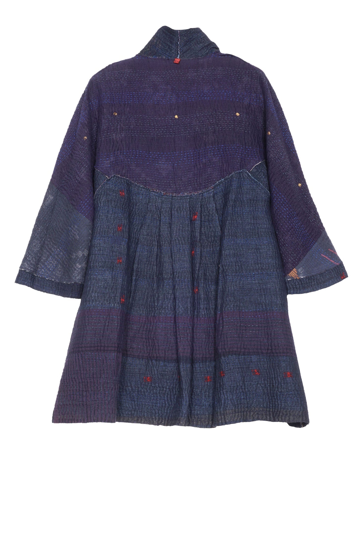 INDIGO WHITE FRAYED PATCH KANTHA BACK TUCKED TUNIC - iw4513-nvy -