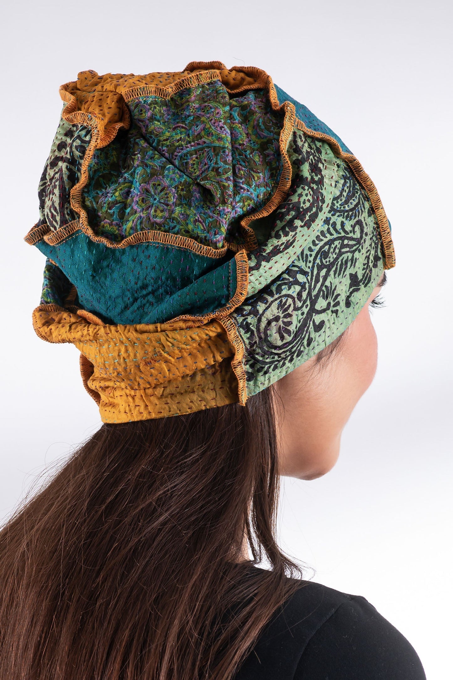 VINTAGE SILK KANTHA PATCHWORK HAT - sv2880-grn -
