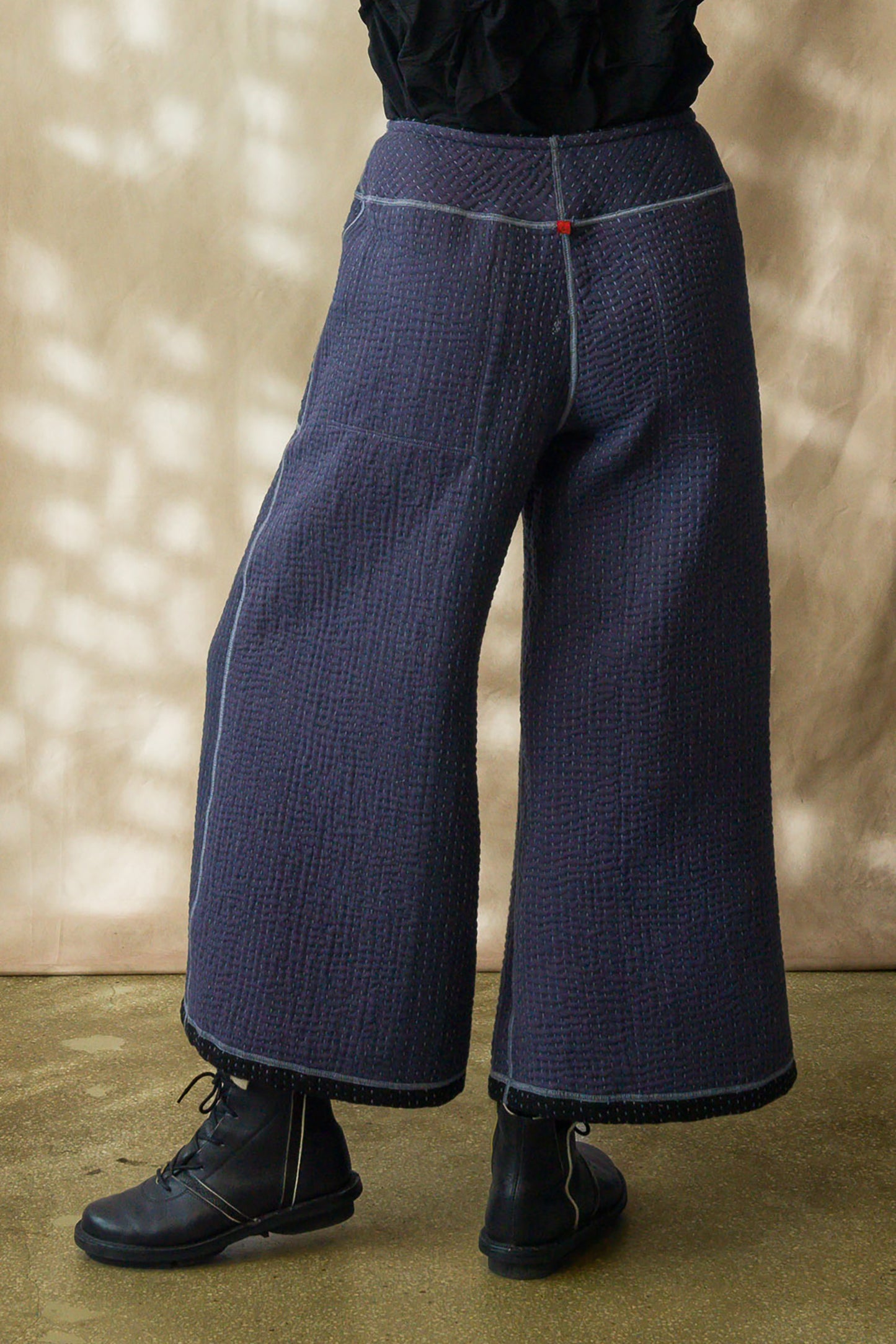 BBK SOLID KANTHA MID RISE WIDE LEG PANTS - bl-bbs6665-blk -