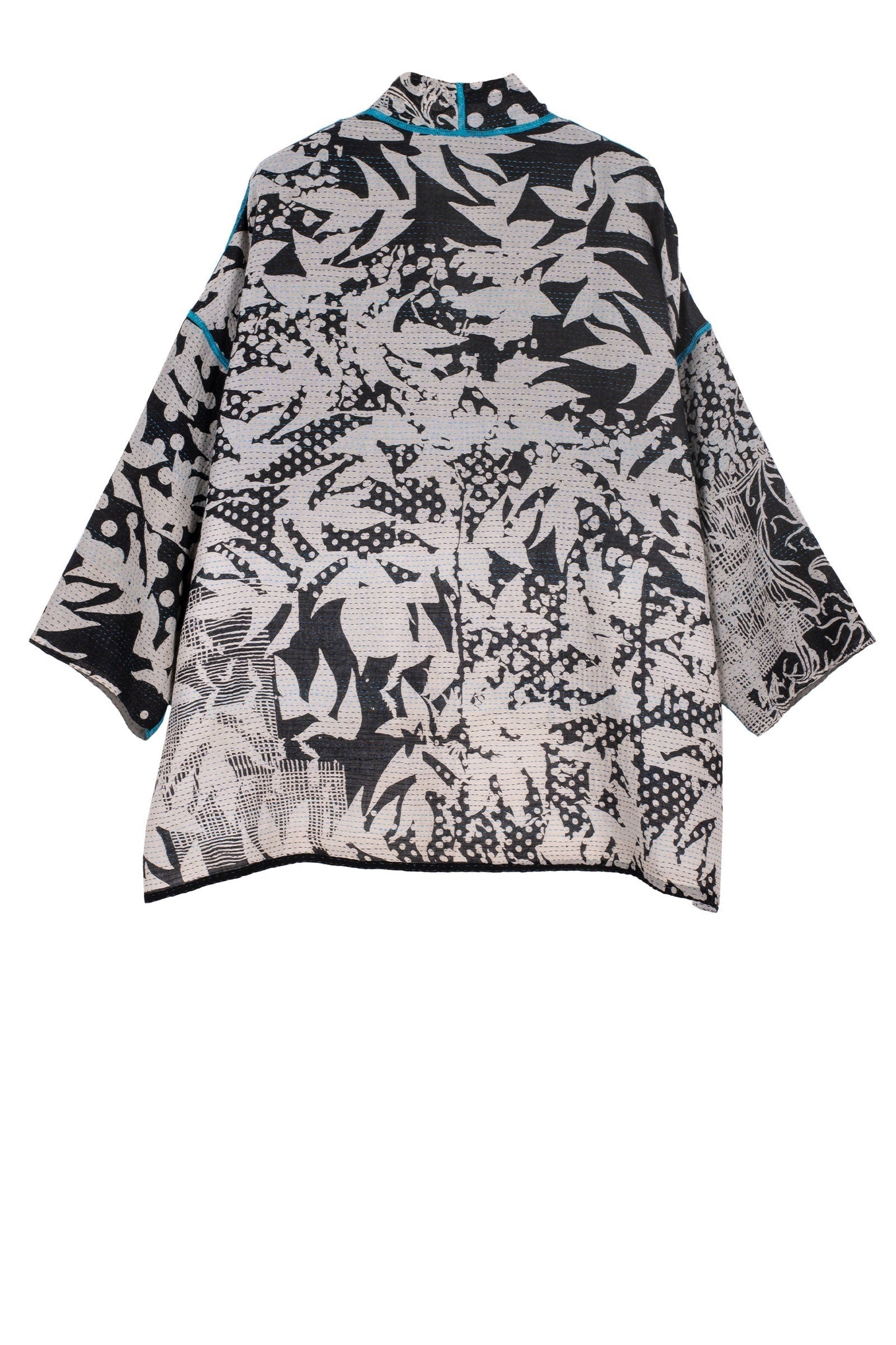 MONOTONE TWILIGHT PRINT KANTHA MINI KIMONO JKT - tp2055-blk -