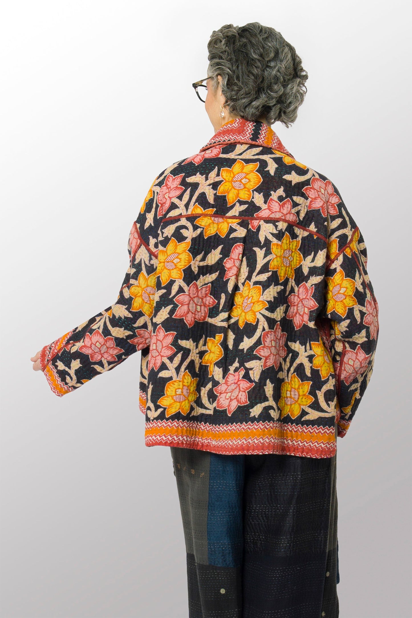 VINTAGE COTTON KANTHA CROPPED SHIRT JACKET - cv4075-0012a -