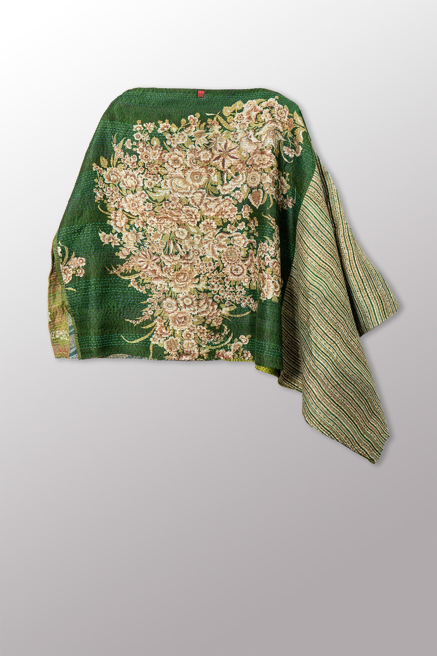 VINTAGE SILK KANTHA LONG CAPE - sv2841-0001a -