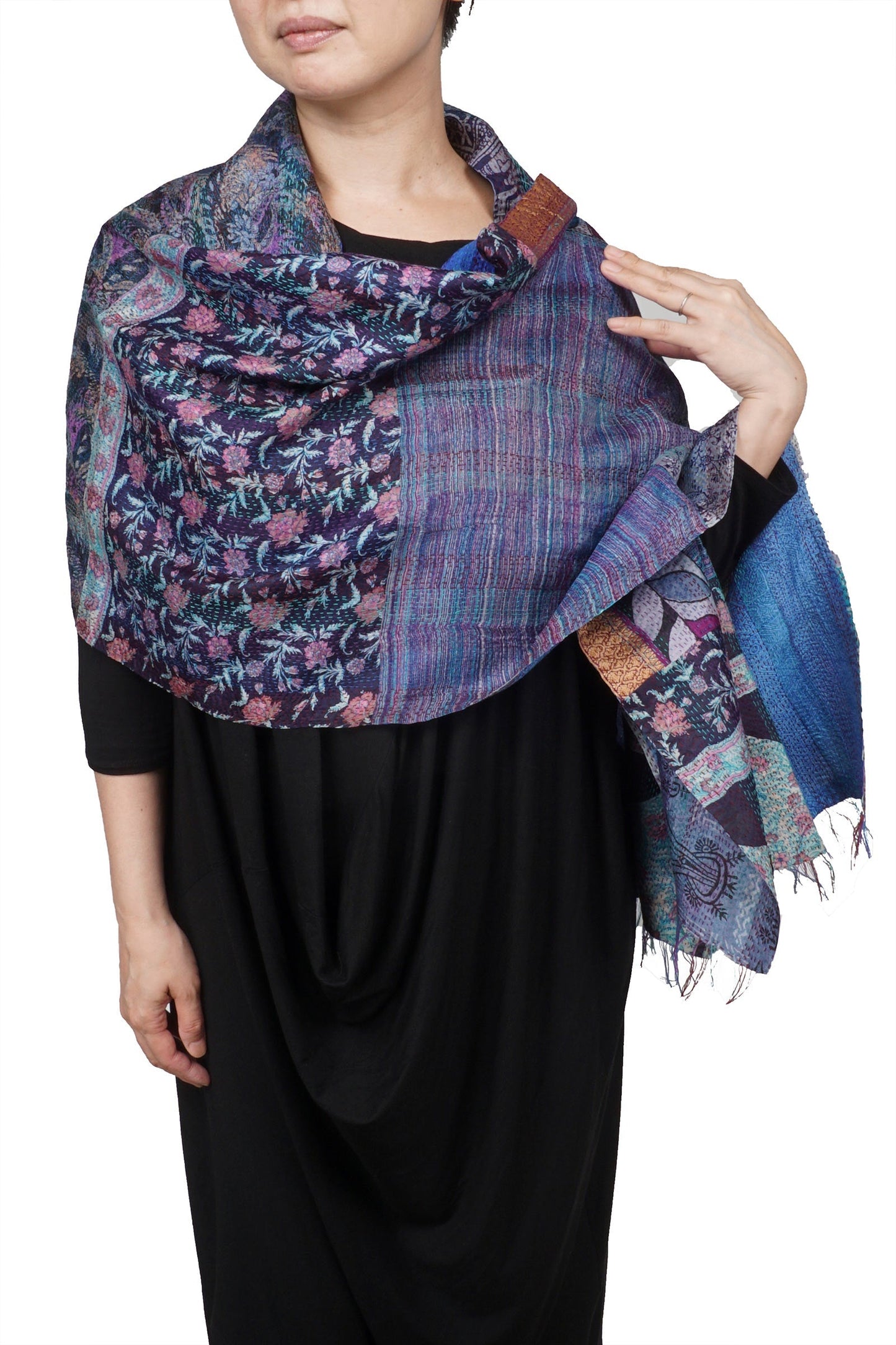 VINTAGE SILK KANTHA SCARF STANDARD - sv2801-mlt -