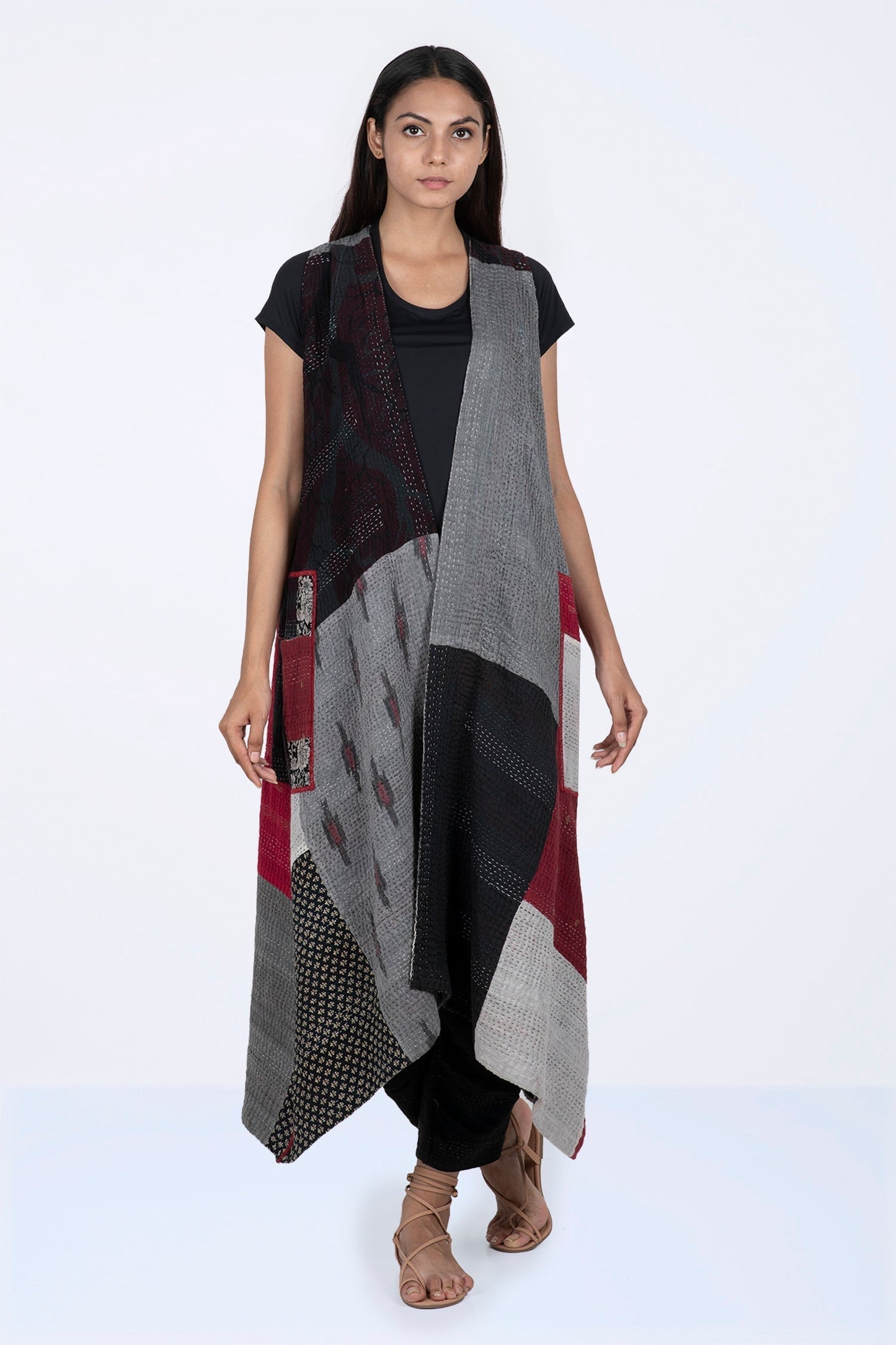 PAISLEY & PATCH KANTHA BACK PLEATED VEST MAXI - py4222-wht -