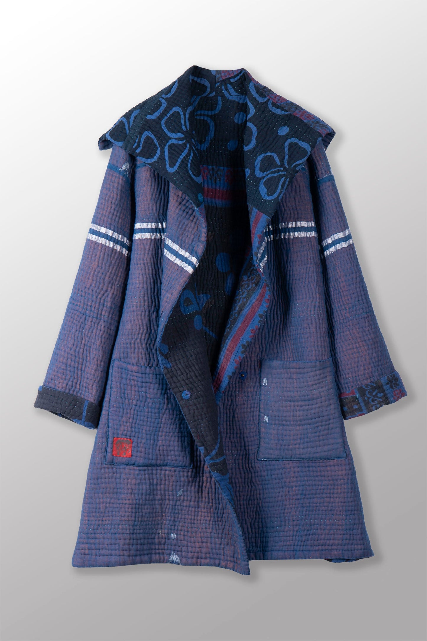 QUILTED OVERDYE COTTON KANTHA POCKET MEDIUM COAT - oq5346-cblu009s -