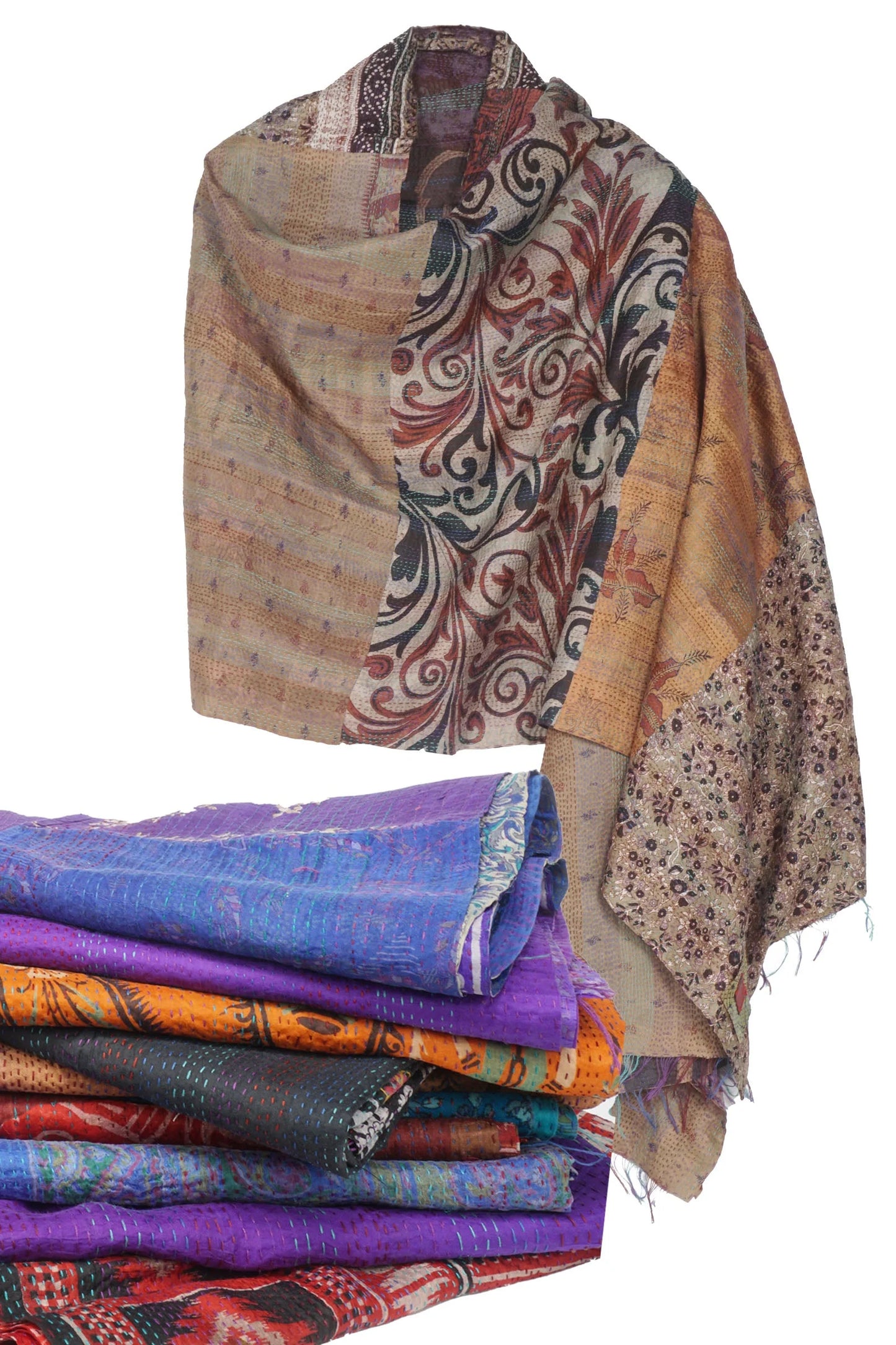 VINTAGE SILK KANTHA SHAWL MEDIUM - sv2802-mlt -