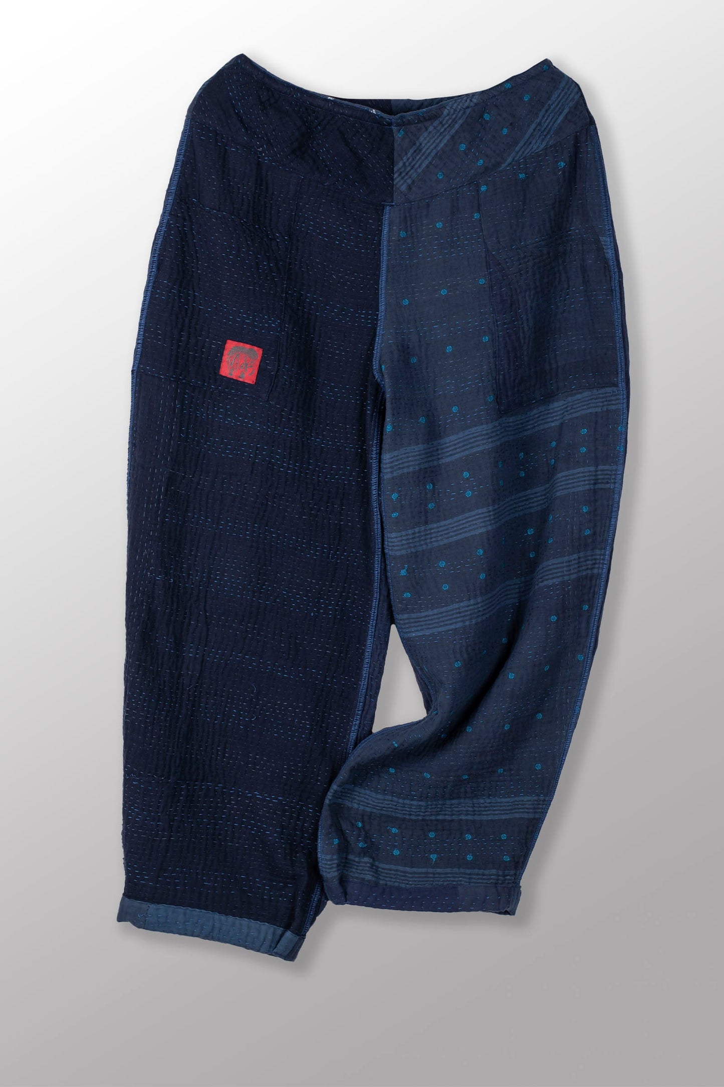 OMBRE PATCHED KANTHA NEW LANTERN PANTS - op4651-nvy -