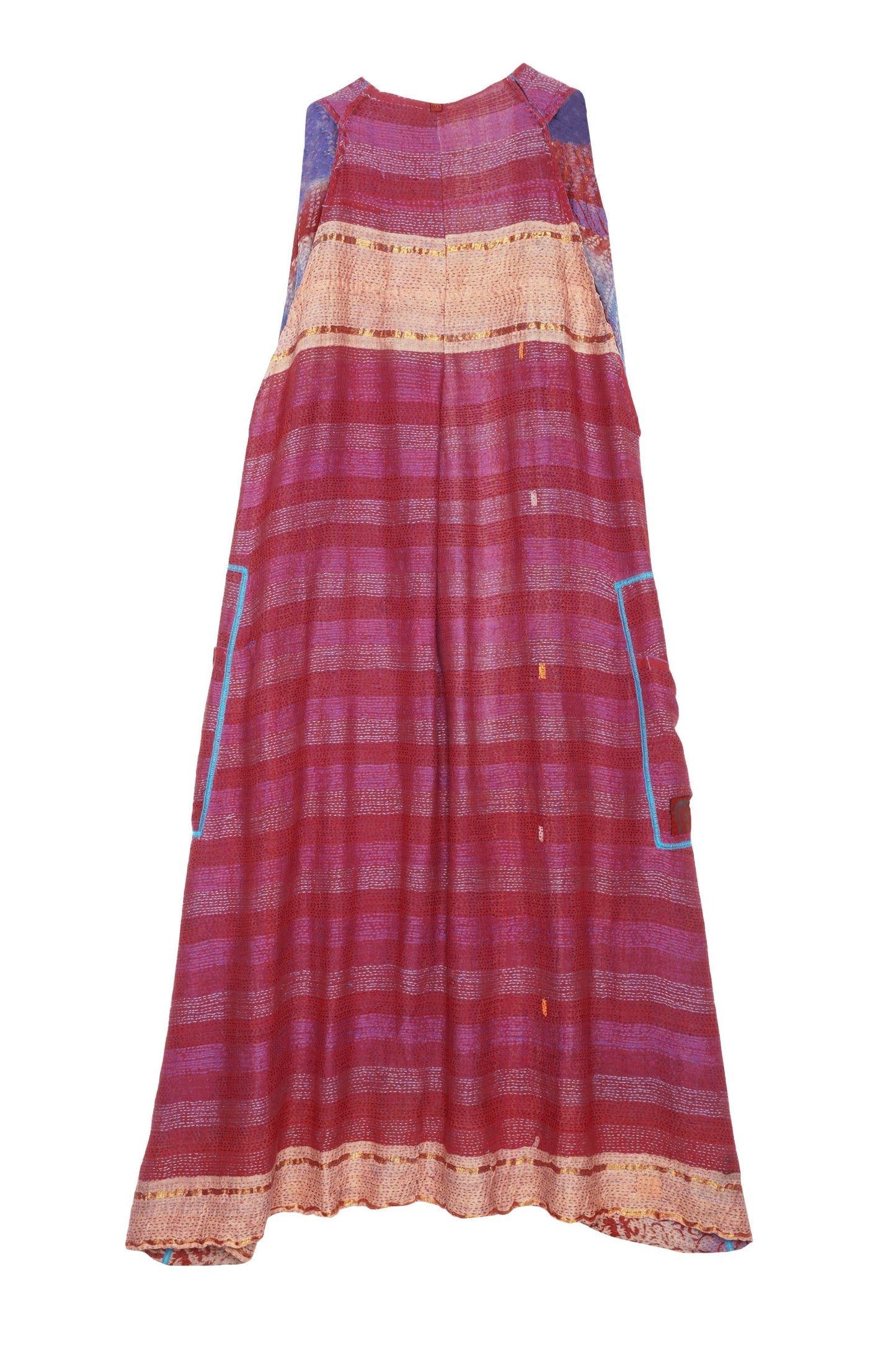 VINTAGE SILK GEORGETTE COTTON KANTHA BACK PLEATED VEST MAXI - gc2222-9002a -