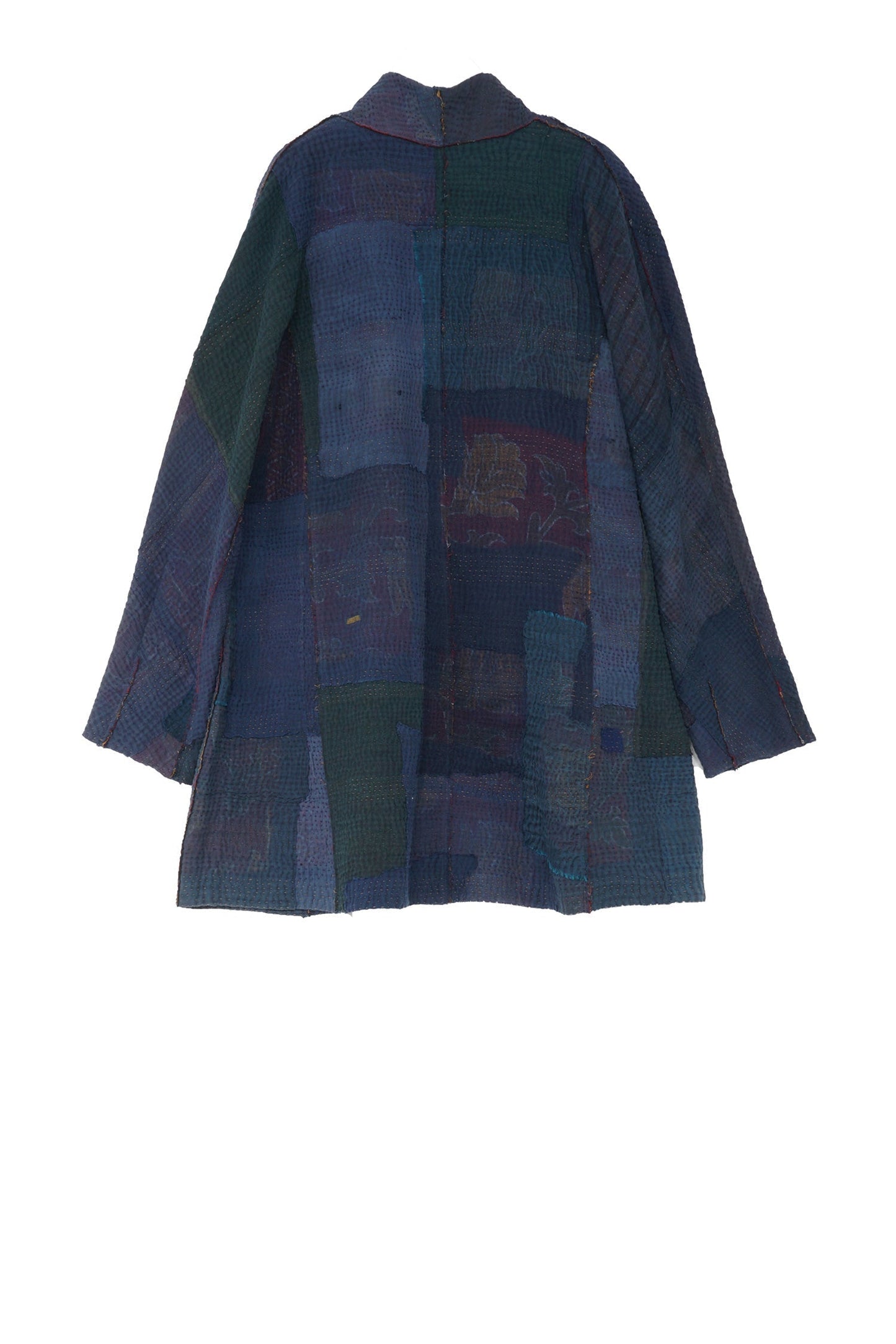 FRAYED PATCH KANTHA HIGH-NECK TOPPER - fi4045-nvy -