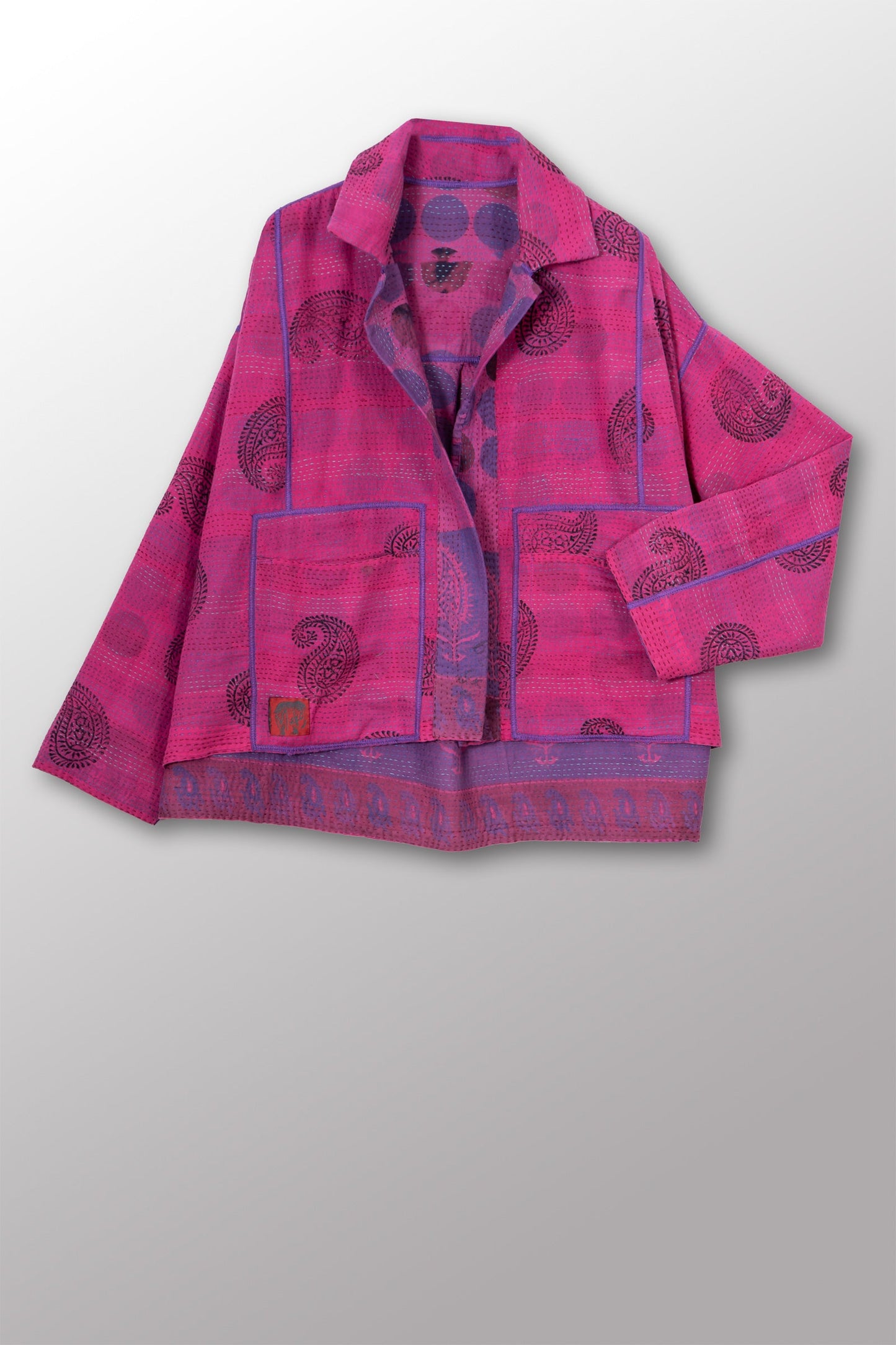 VINTAGE COTTON & NEW VOILE KANTHA CROPPED SHIRT JACKET - cn2075-0002a -