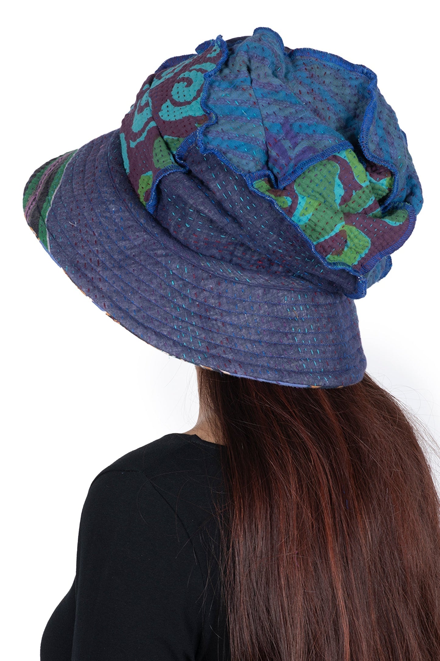 VINTAGE COTTON KANTHA FULL BRIM HAT - cv4889-blu -