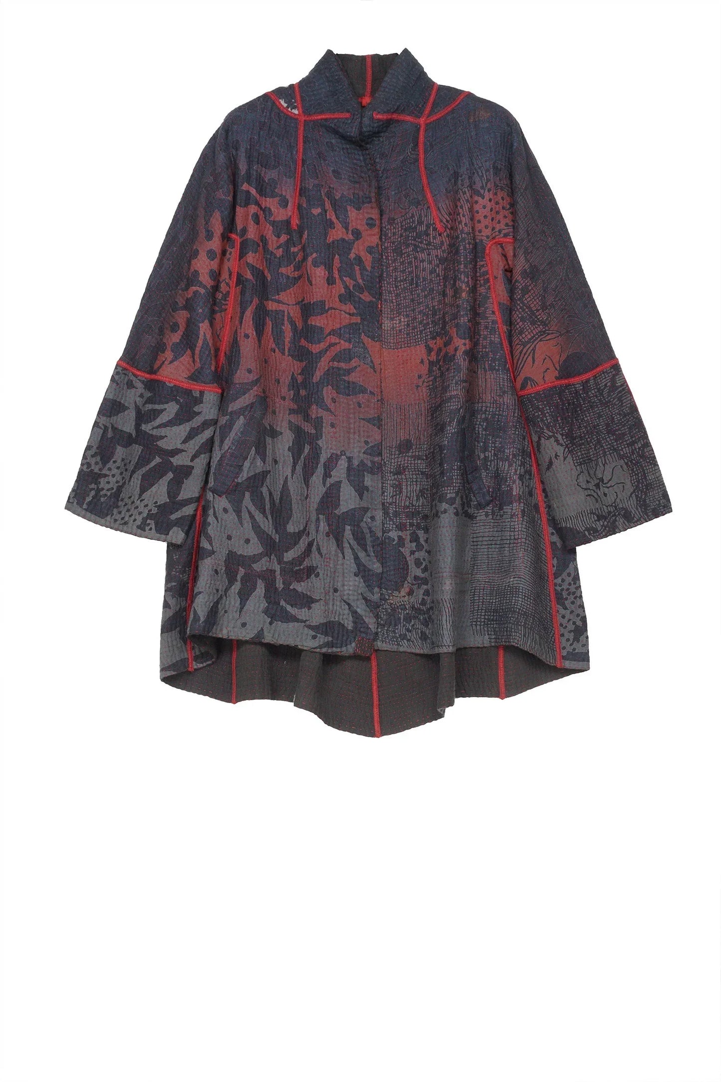 MONOTONE TWILIGHT PRINT KANTHA FLARE LONG JKT - tp4021-red -