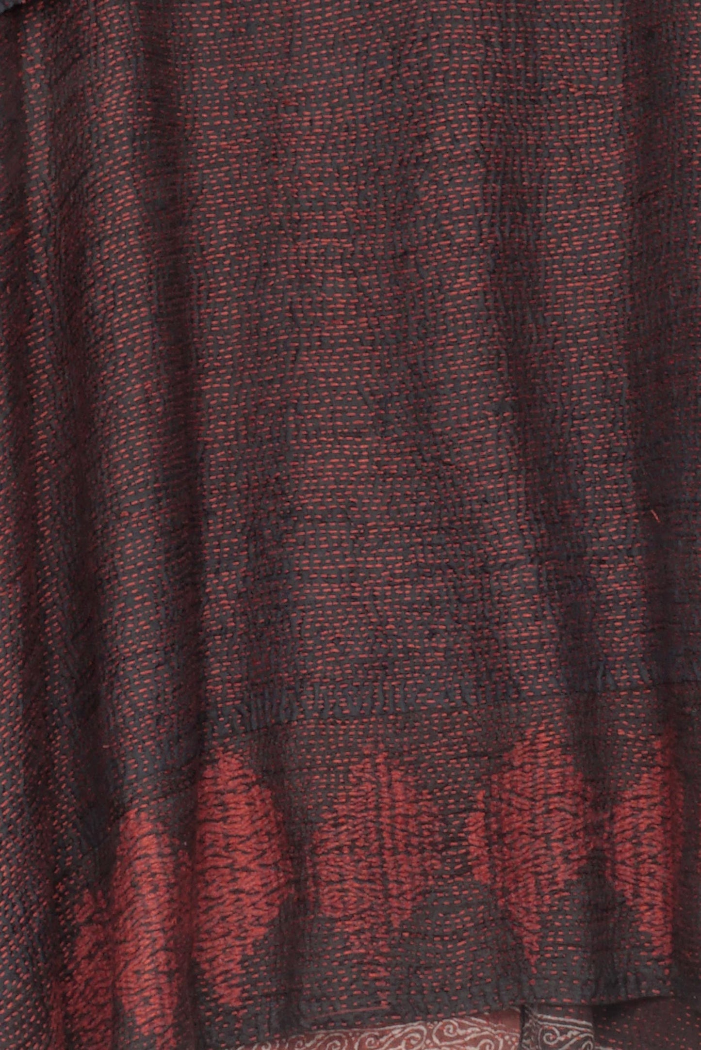 INDONESIAN PRINT & BORDER SHIBORI KANTHA COWL NECK FLARE TOP - ib2529-red -