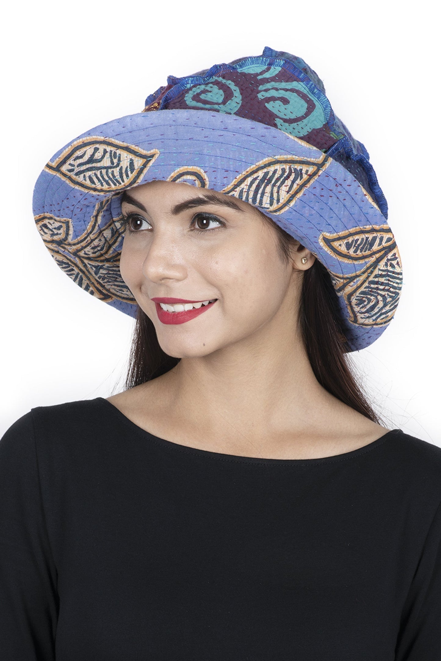 VINTAGE COTTON KANTHA FULL BRIM HAT - cv4889-blu -