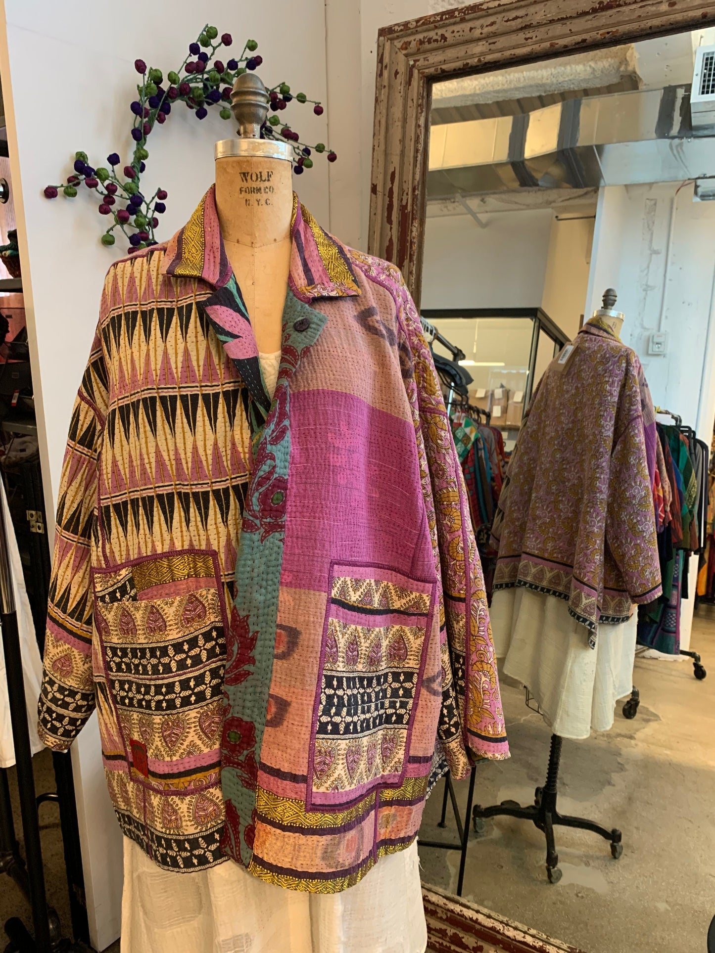 VINTAGE COTTON KANTHA OVERSIZED MINI COAT - cv4332-0045a -