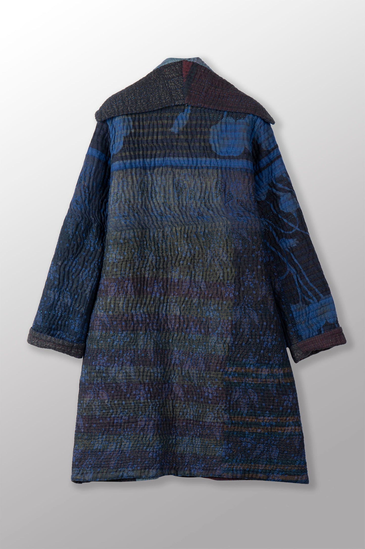 QUILTED OVERDYE COTTON KANTHA POCKET MEDIUM COAT - oq5346-cblu008s -