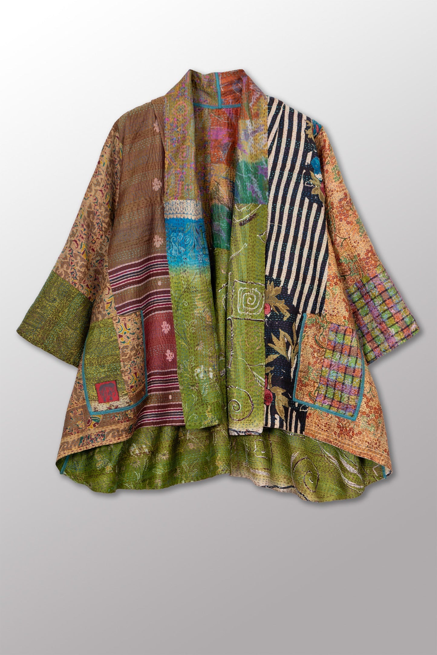 VINTAGE SILK KANTHA KIMONO JKT - sv2004-0032a -