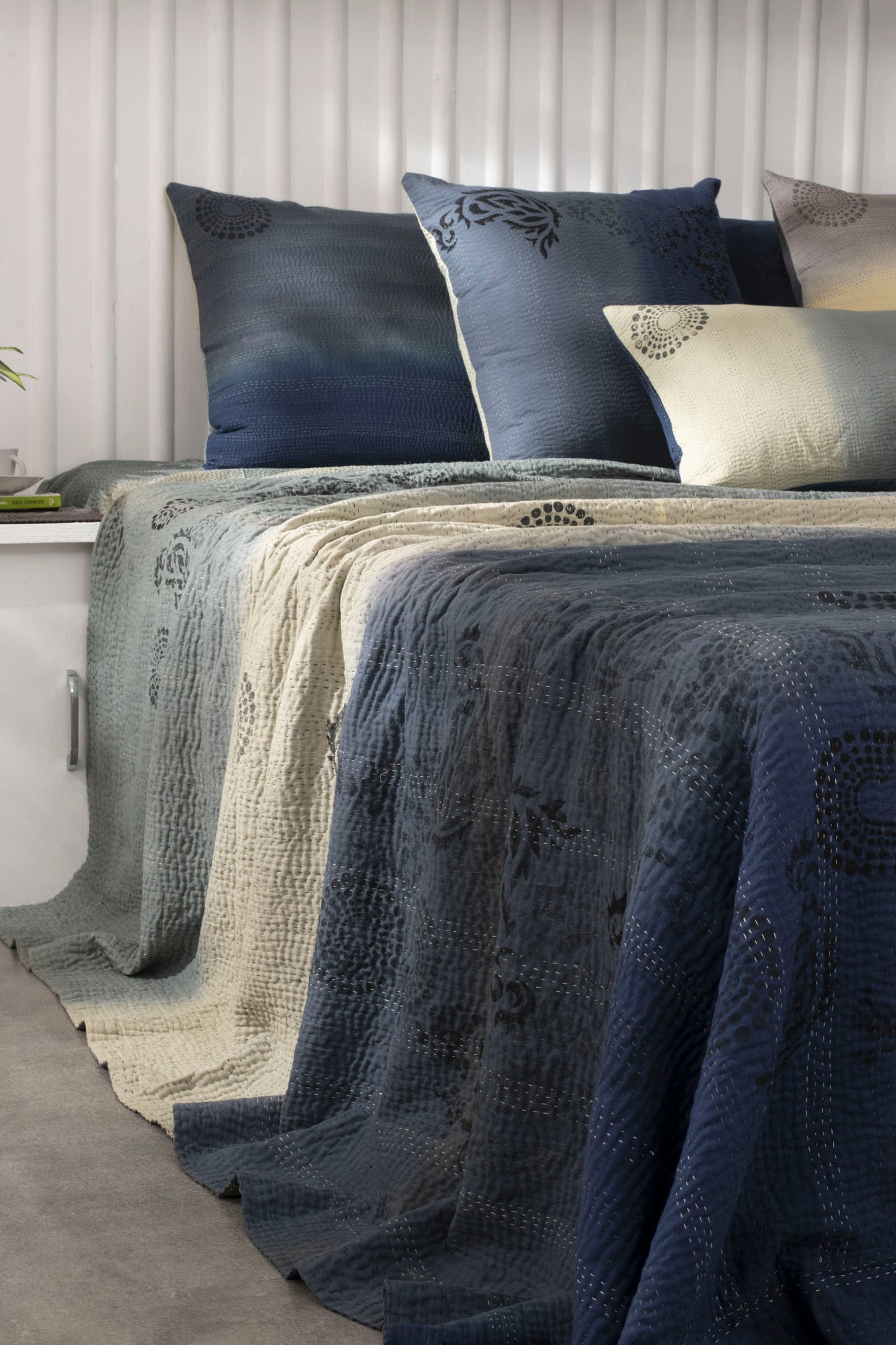 Ombre with Fray Patch Handmade Vintage Quilt - Gray