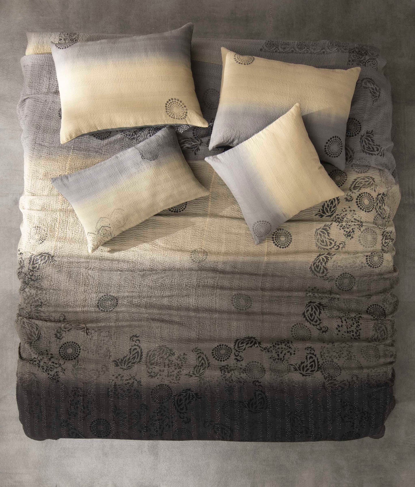 Ombre with Fray Patch Handmade Vintage Quilt - Gray
