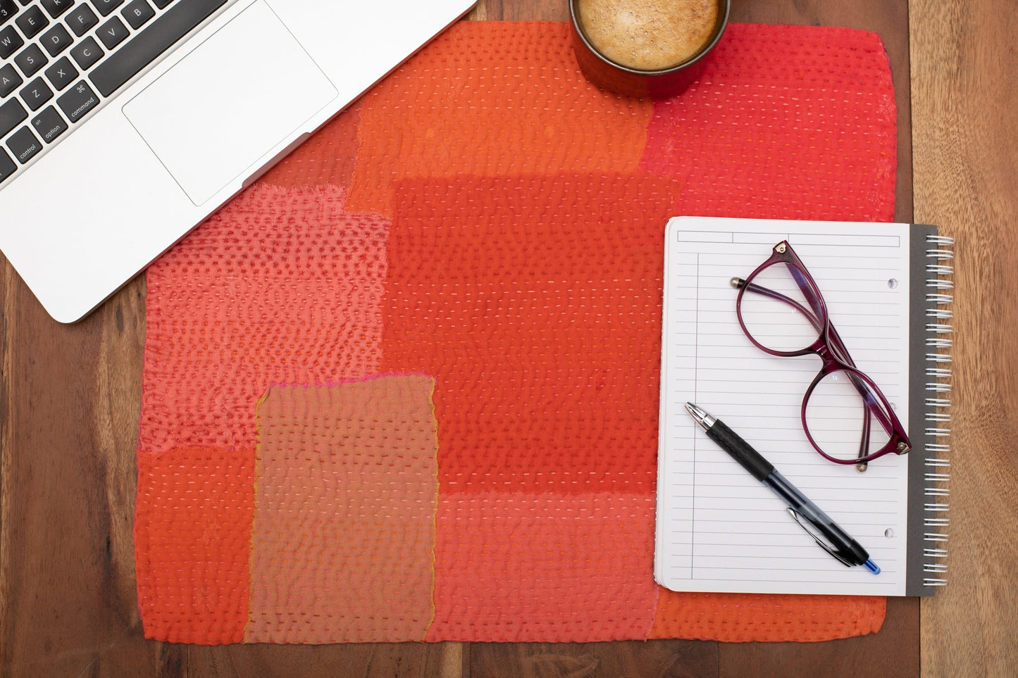 Mosaic Fray Handmade vintage Kantha Placemat - Carrot (Set of 2)