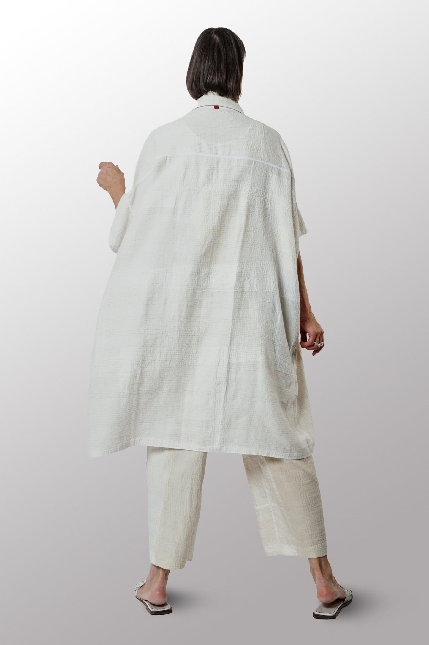 FRAYED PATCH KANTHA WIDE SHIRT DRESS - fi2448-ivy -