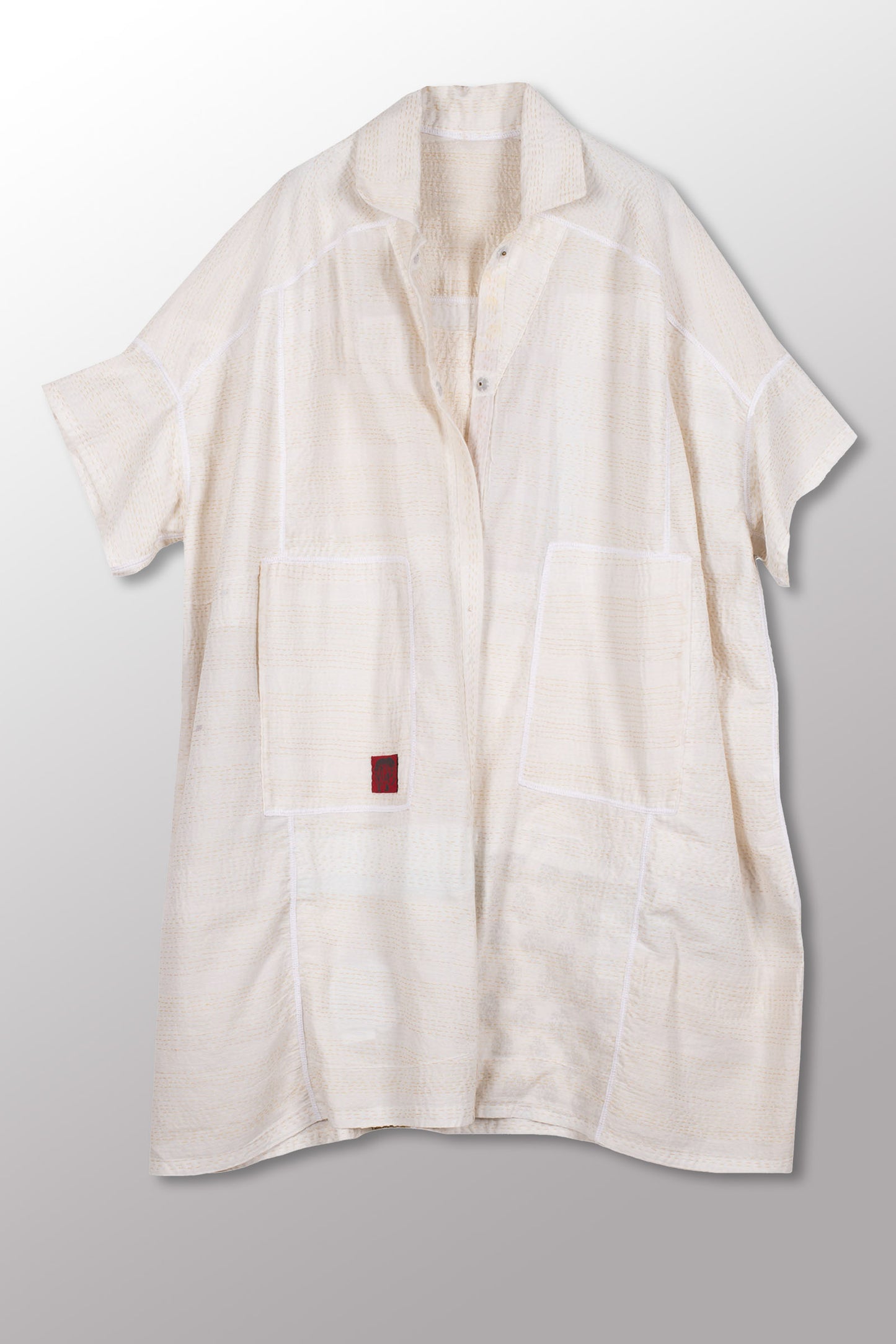 FRAYED PATCH KANTHA WIDE SHIRT DRESS - fi2448-ivy -