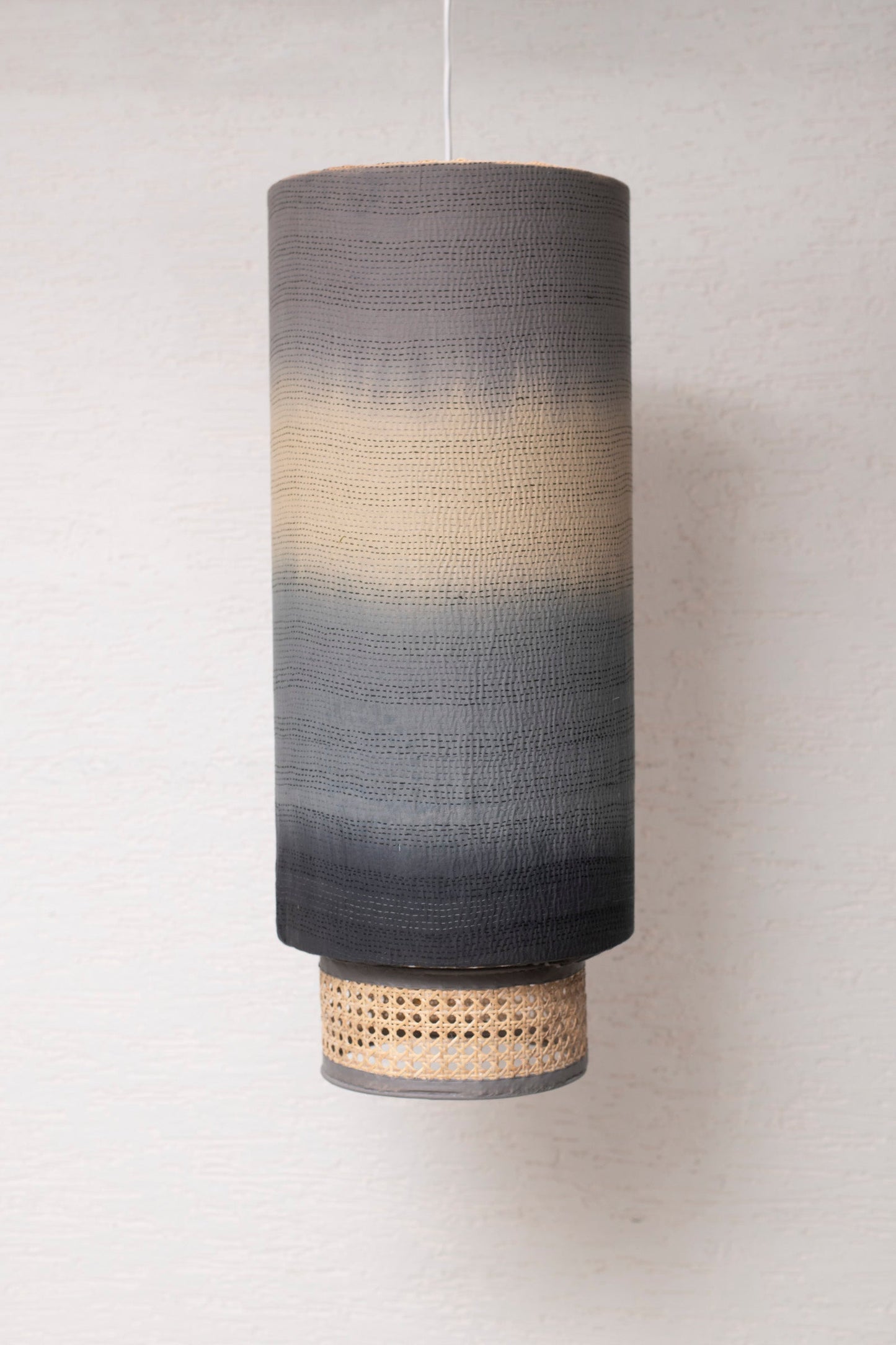 Kimono Cotton Kantha Hanging Lamp -Gray -